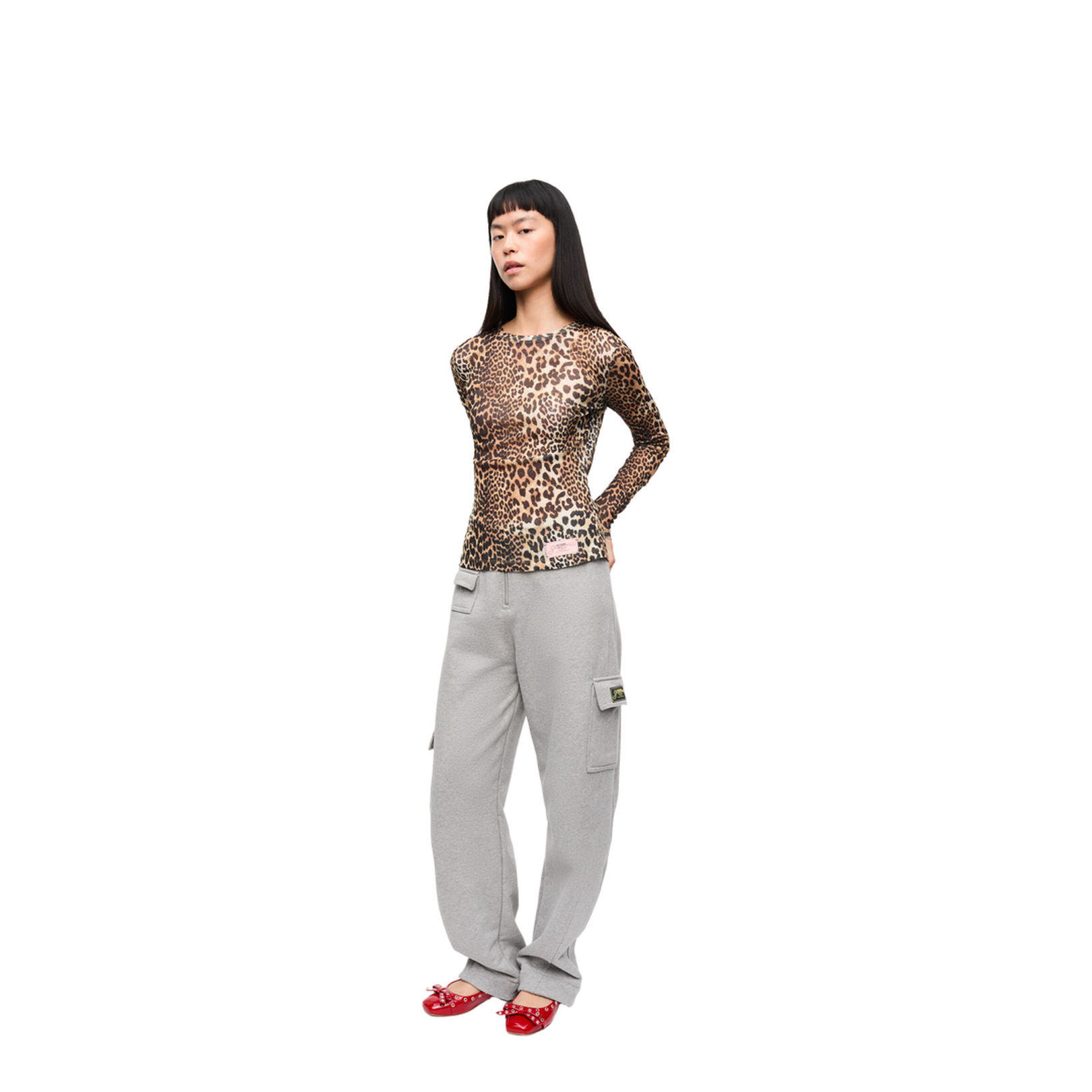 Brown Top with All-Over Leopard Motif in Tech Fabric