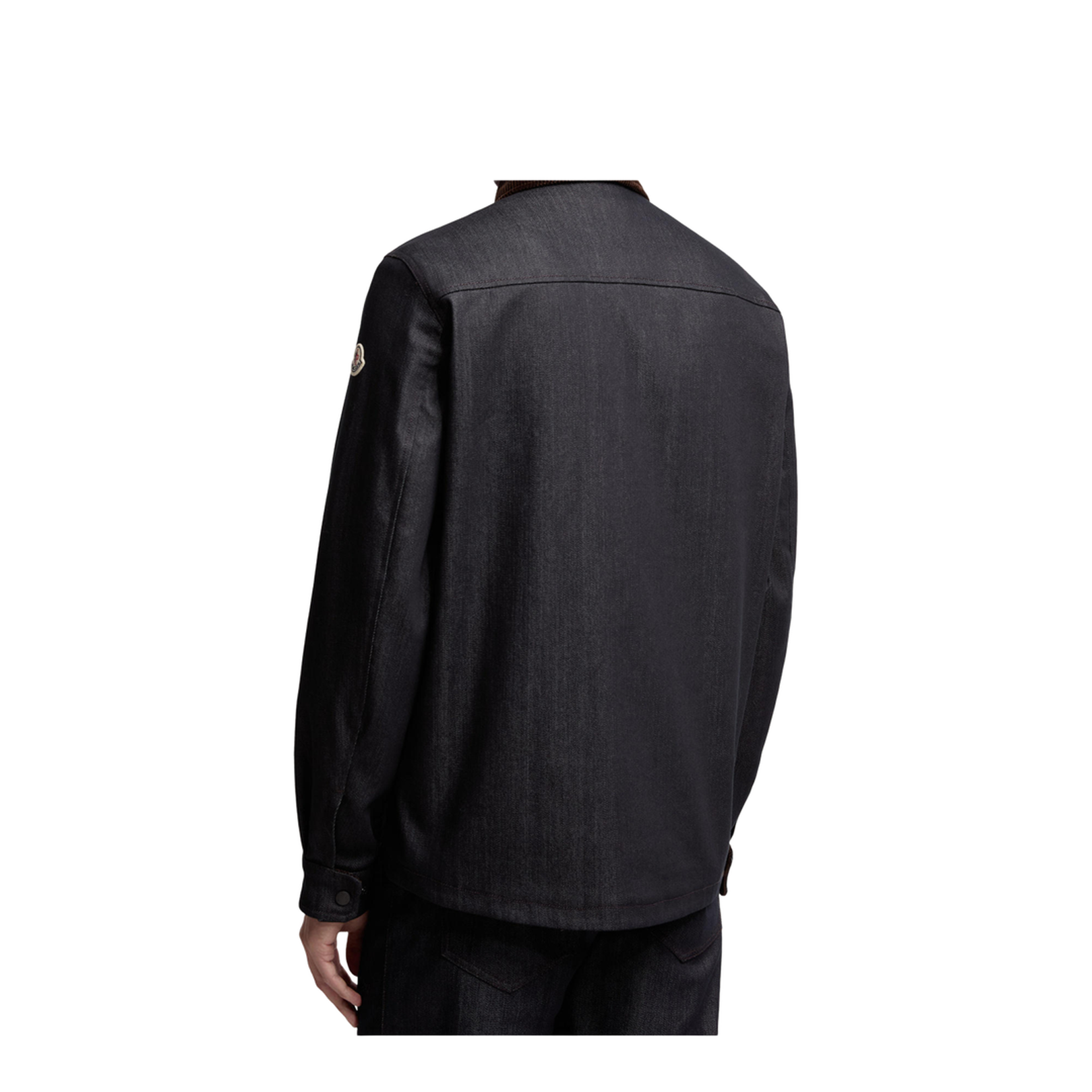 Dark Blue Denim Corduroy-Trimmed Shirt Jacket