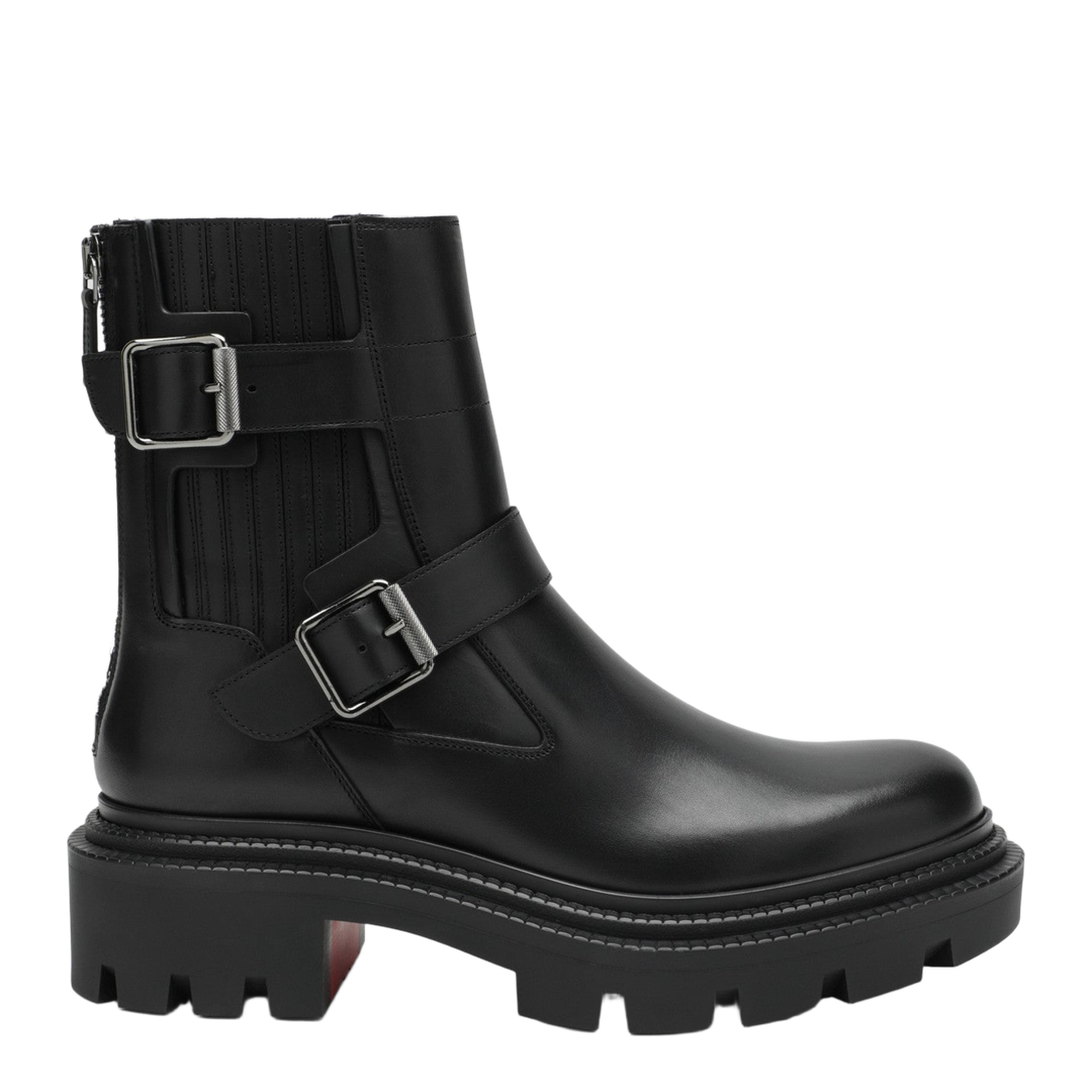 Black leather biker boots
