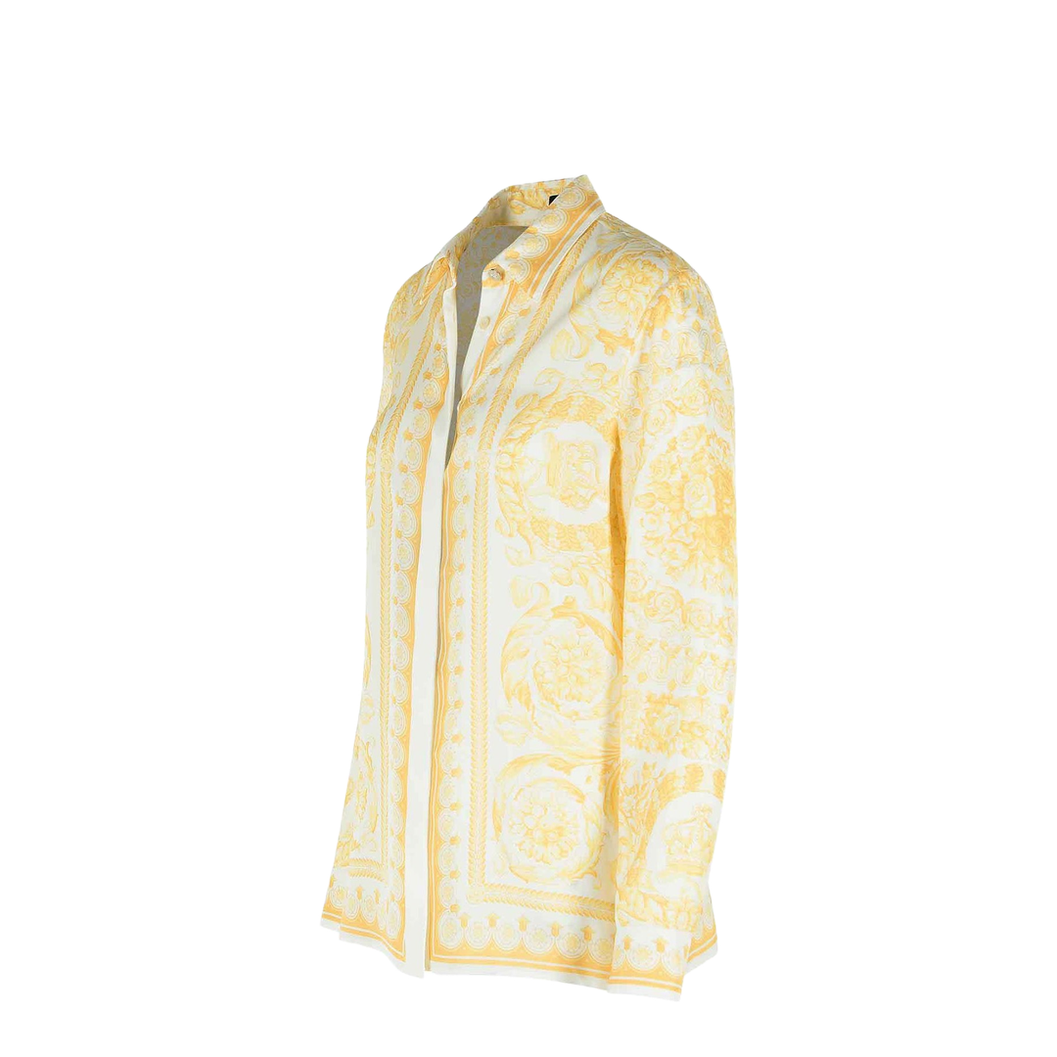 Barocco Print Silk Shirt Gold