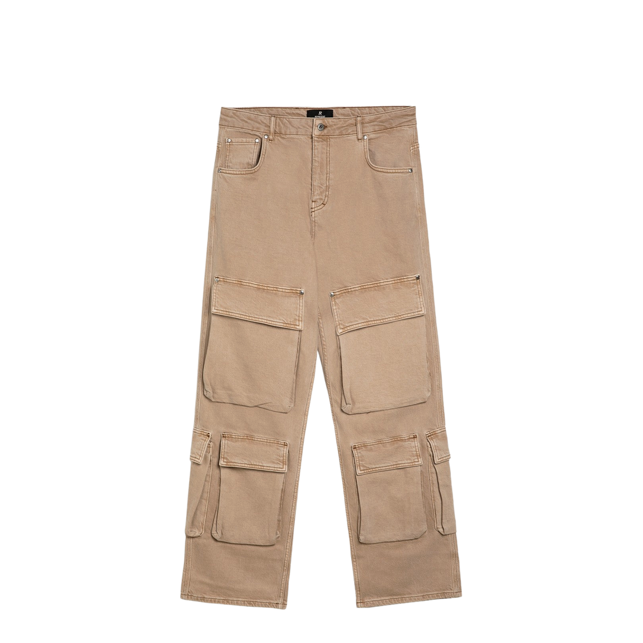 Beige Denim Cargo Trousers