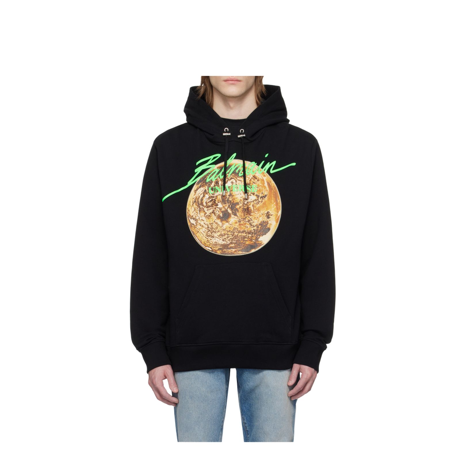 Printed Universe Logo and Planet Hoodie Black