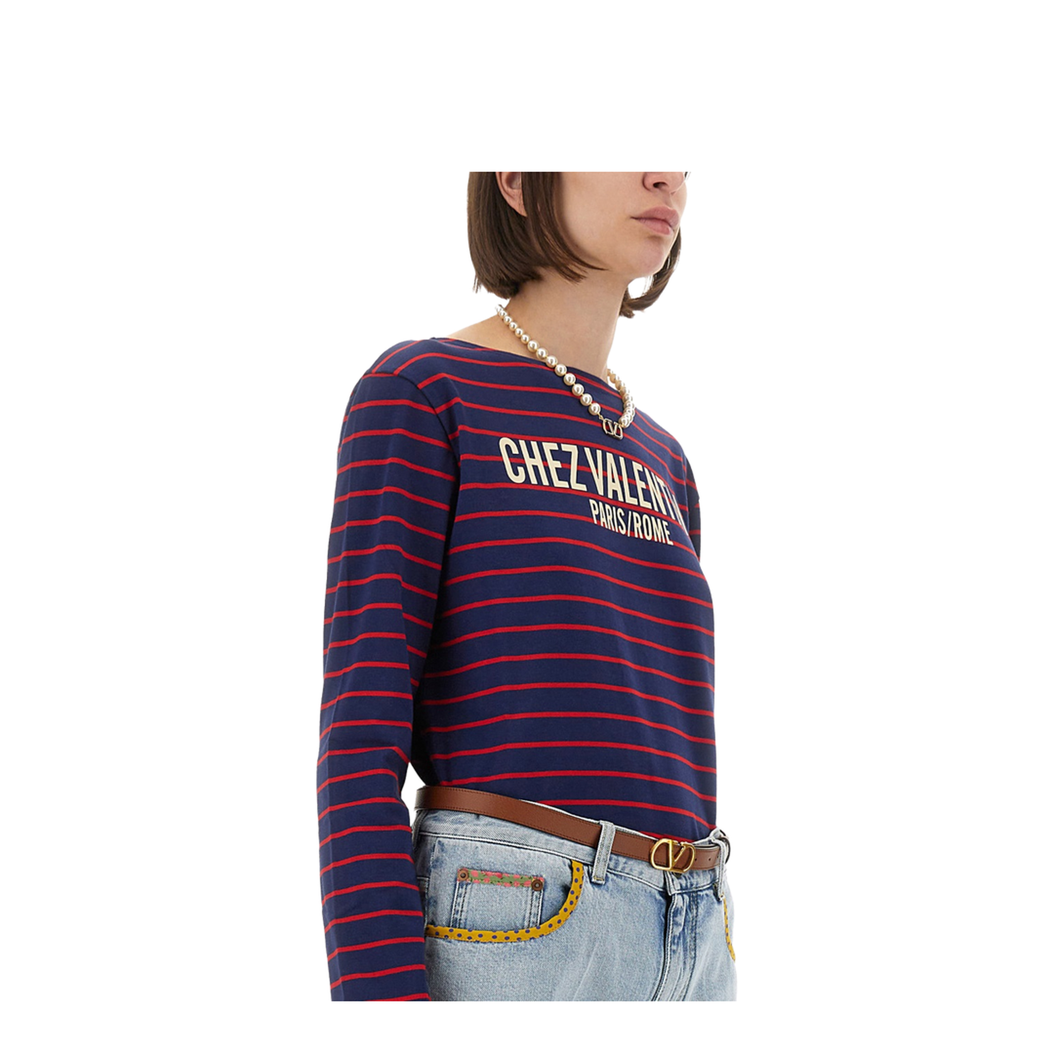 Blue T-shirt with red stripes