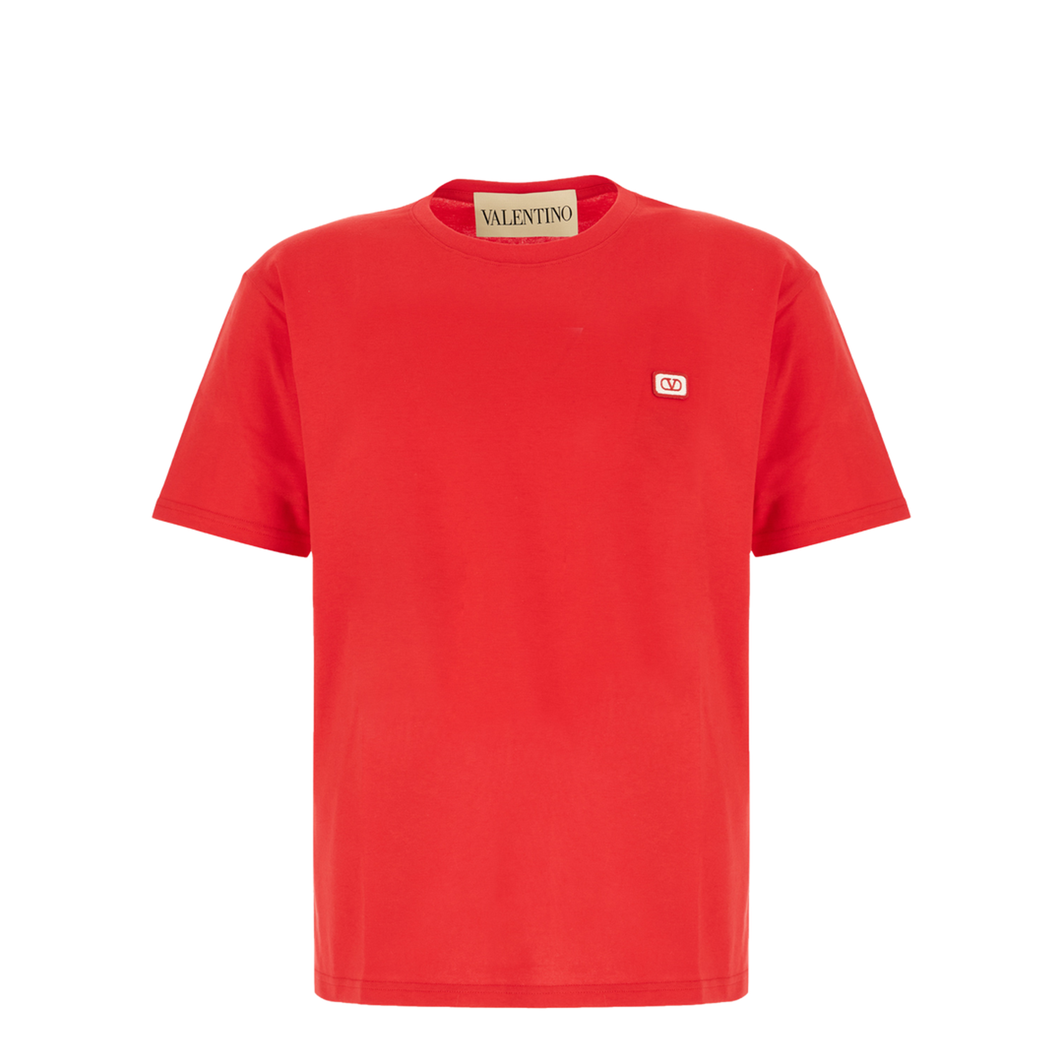 Red Crewneck T-Shirt with VLogo on the Front in Cotton