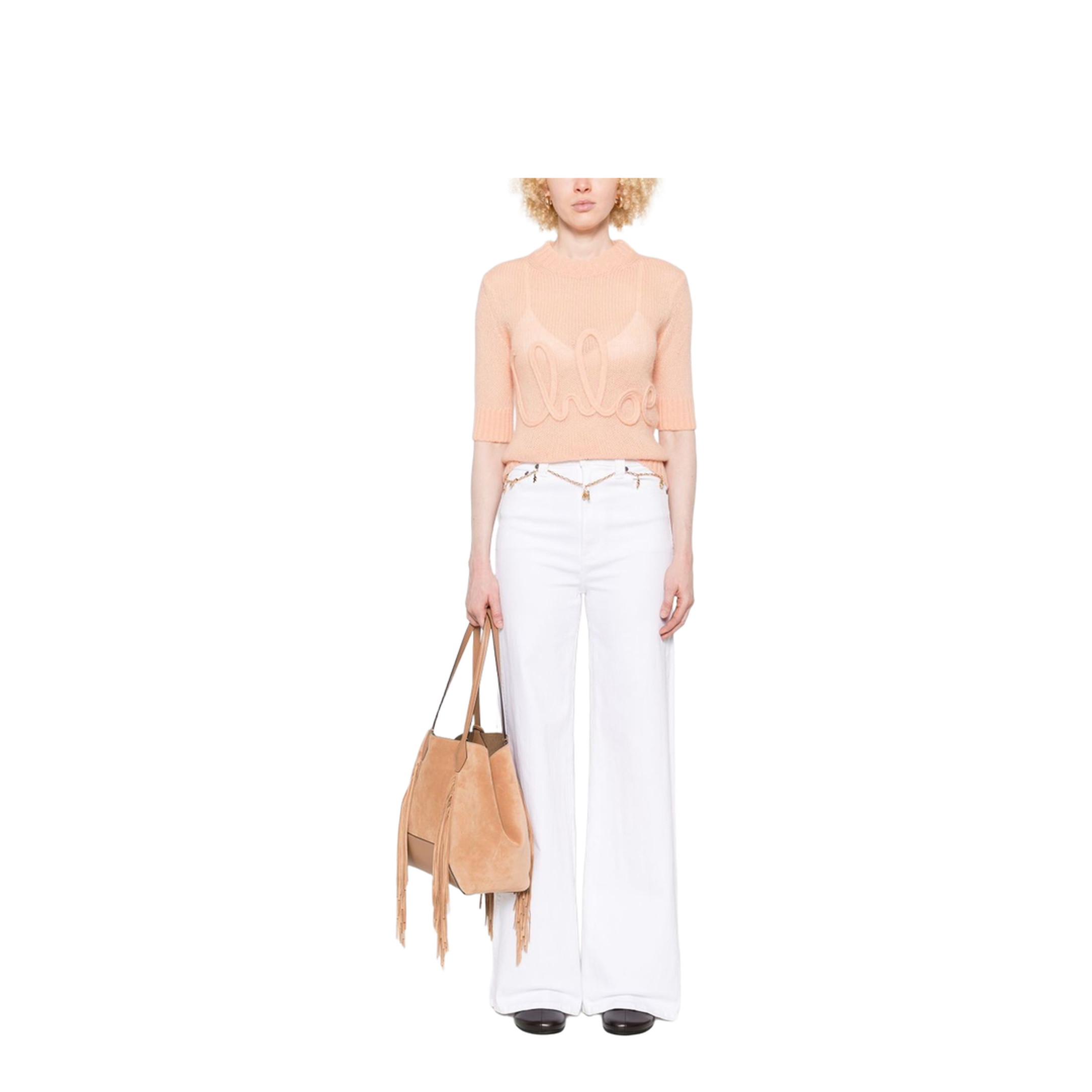 Elbow-Sleeve Logo Sweater in Alpaca Wool & Silk Knit