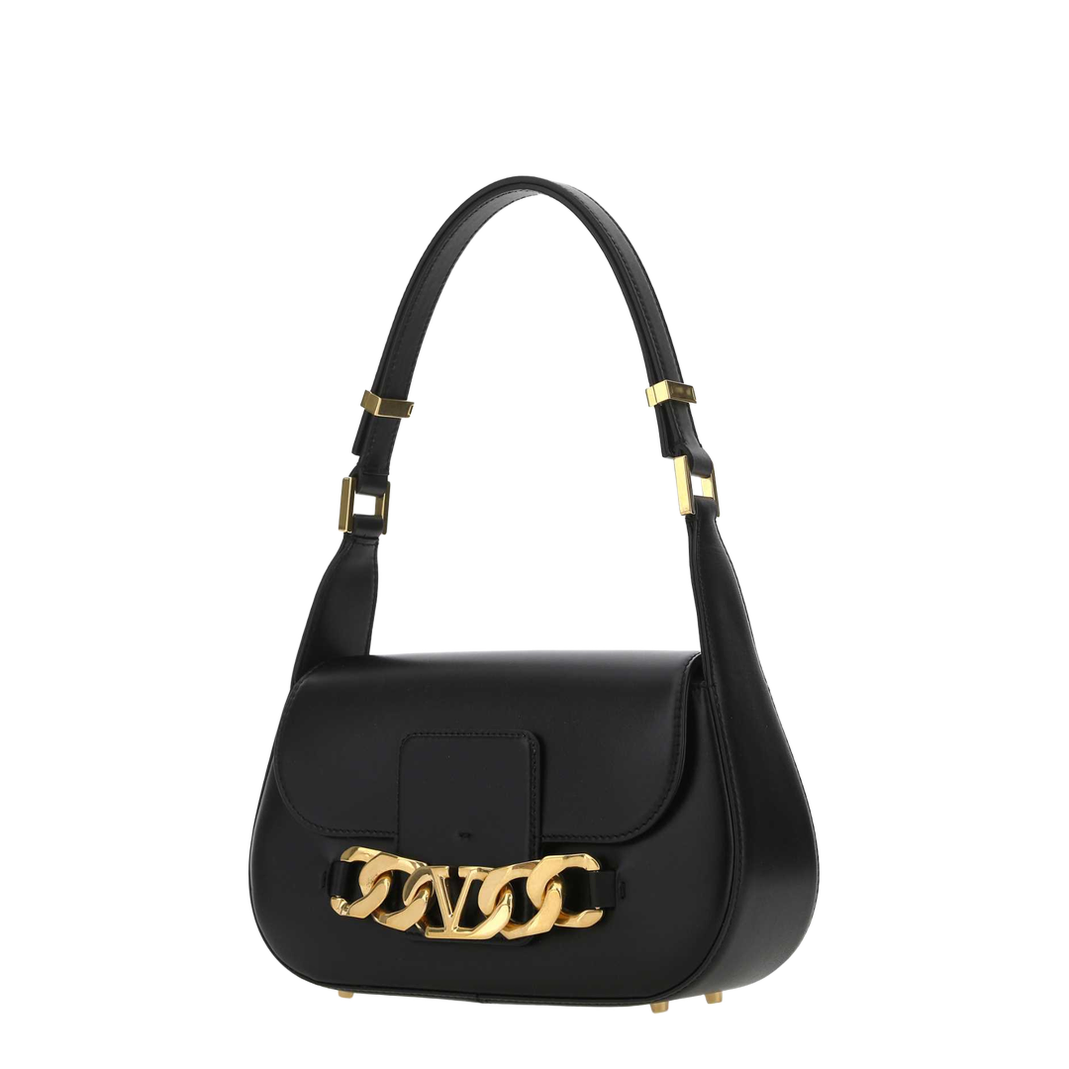 Black Leather VLogo Chain Shoulder Bag