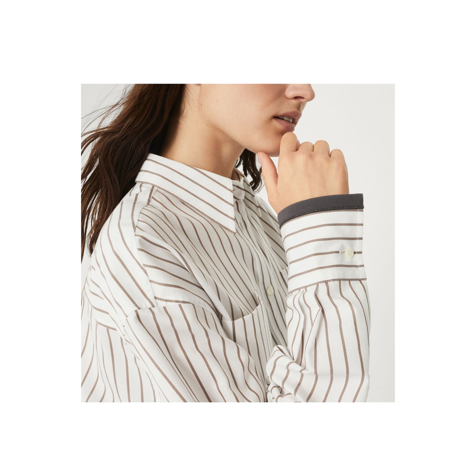 Striped Cotton Twill Shirt with Shiny Cuffs