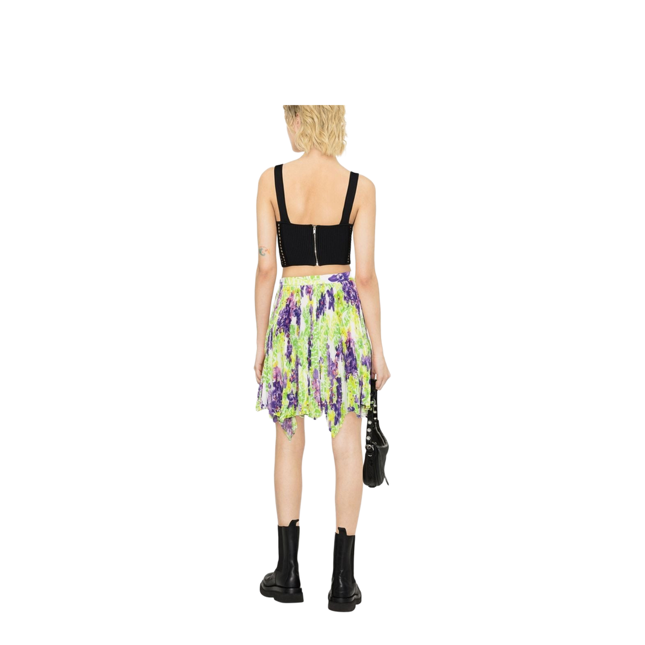 Crêpe de Chine Silk Skirt with All-Over Print and Asymmetrical Style