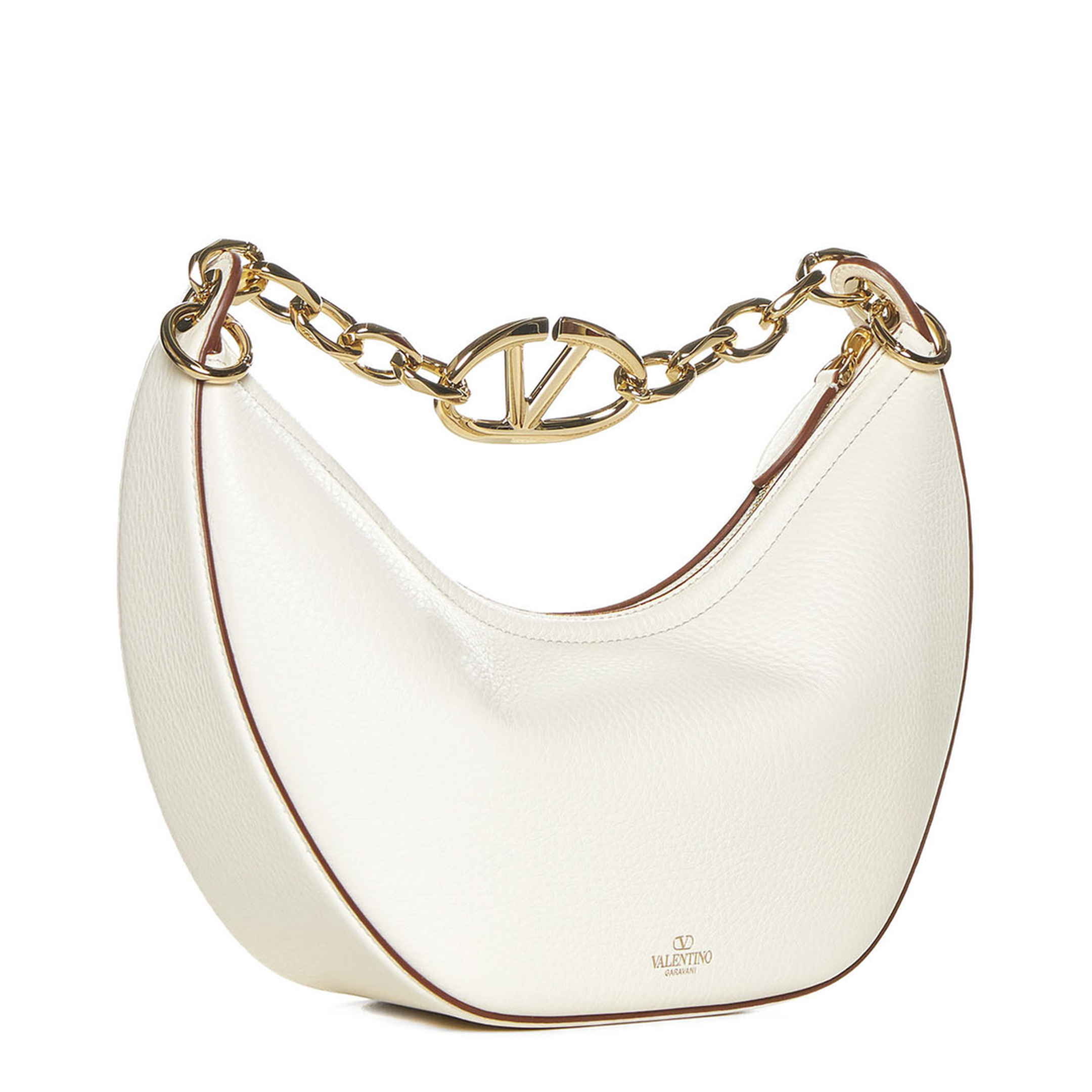 Ivory Leather Small Hobo Vlogo Moon Handbag