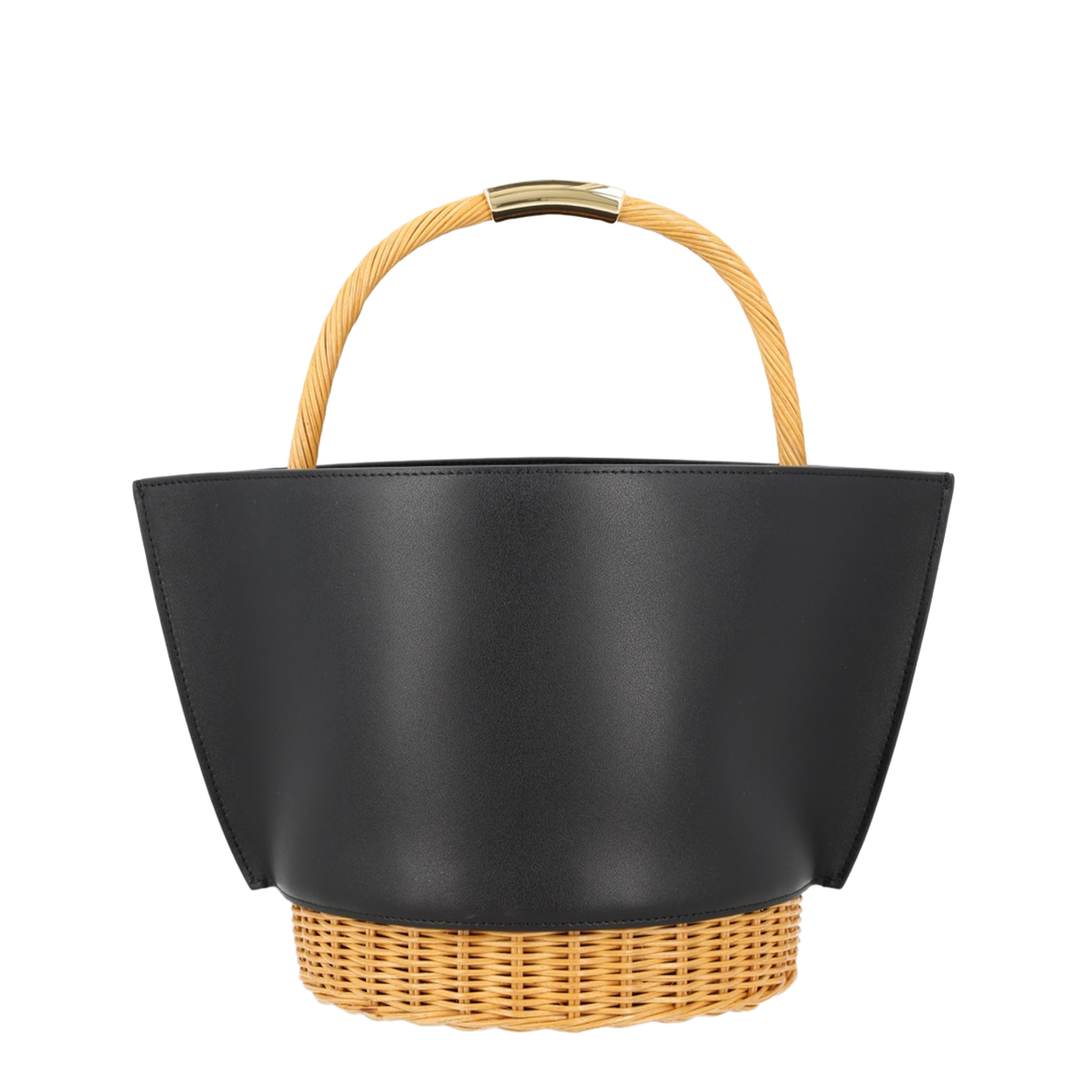 Leather Crossbody Bag With Raffia Details - Black