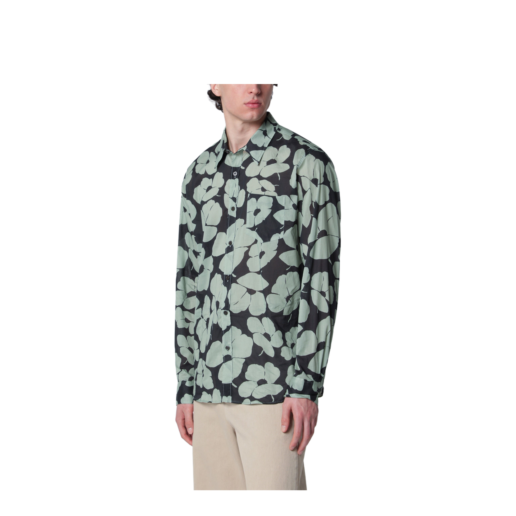 Shirt with Floral Print Pistachio Color