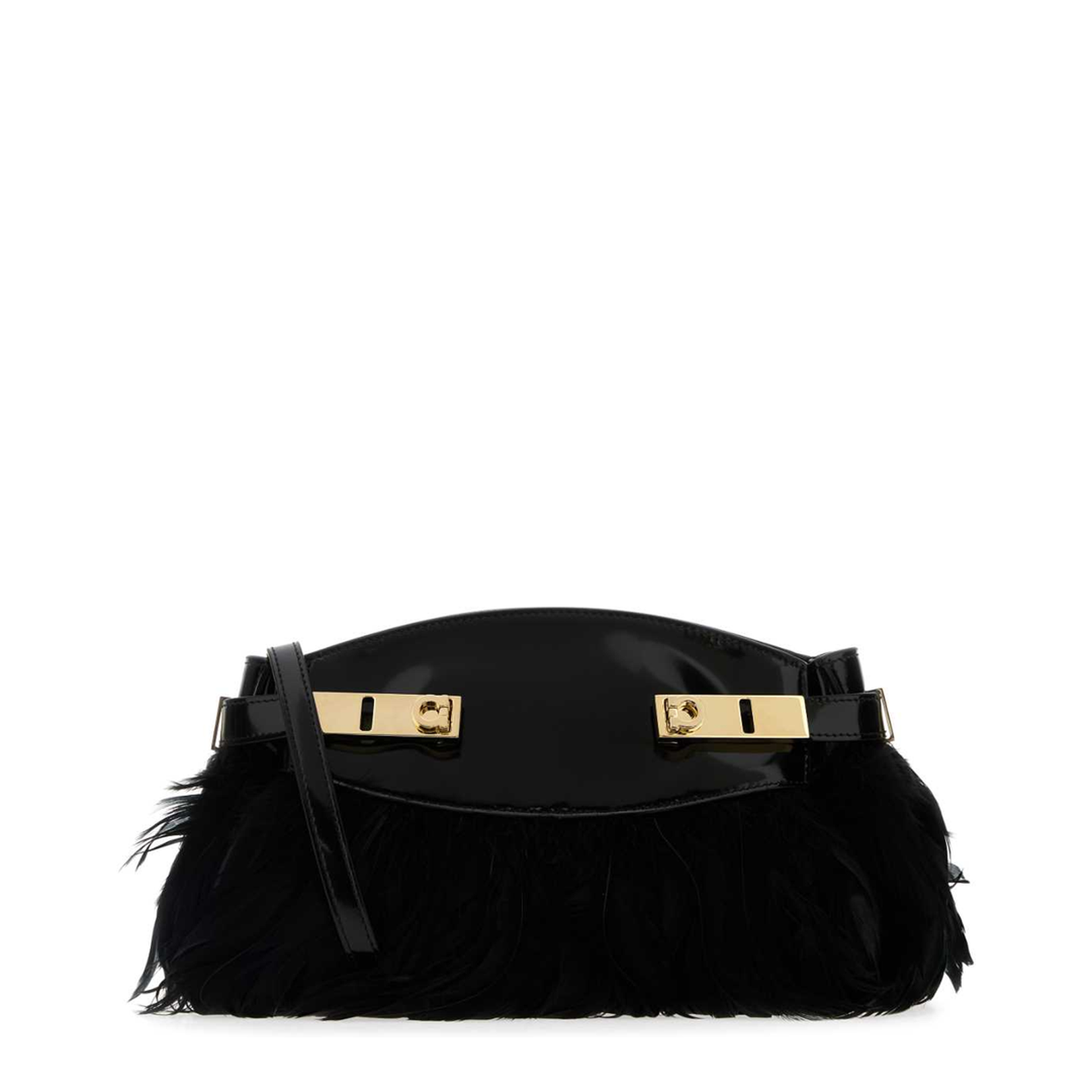Black Leather And Feathers Hug Clutch