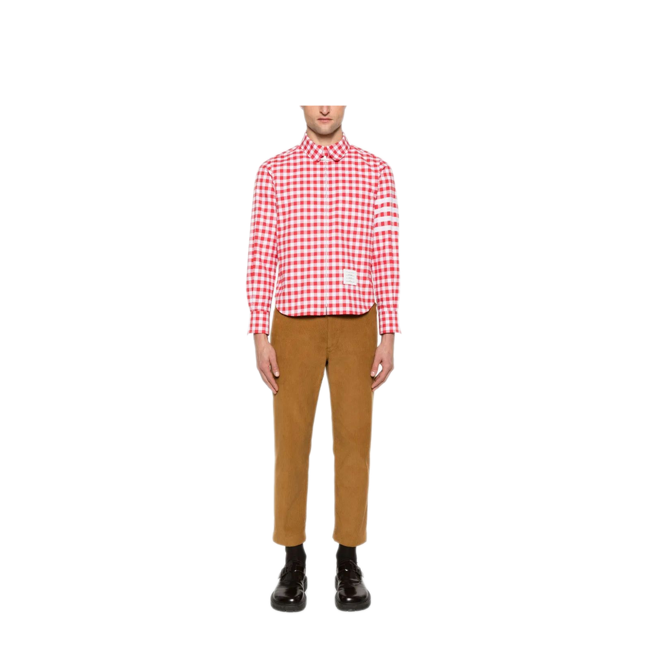 MAYFEYR - Thom Browne - Rc Round Hem Zip Up Shirt With T Bar Puller In 4 Bar Gingham Check Flannel - MWL416AF0945600