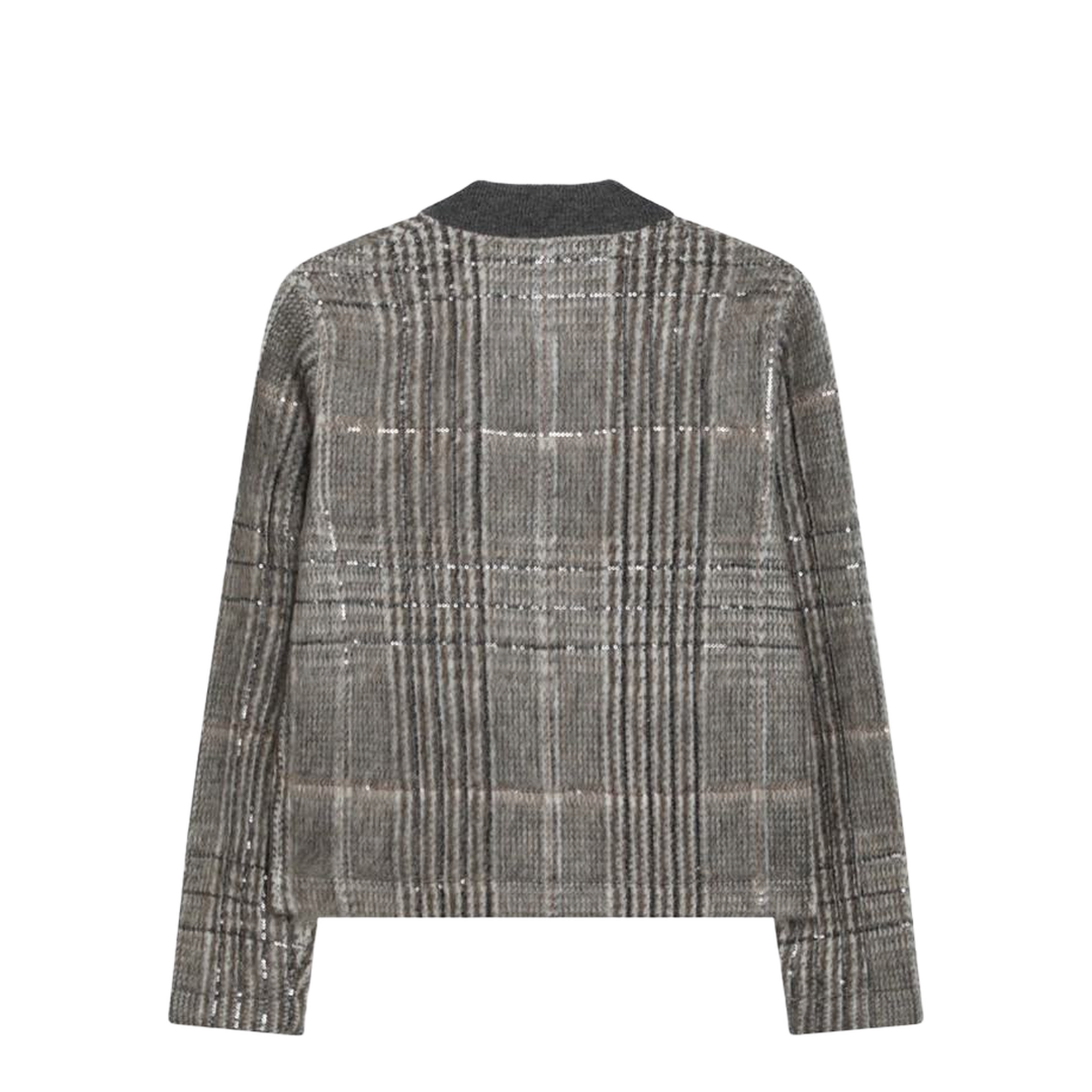 Jacquard Cardigan With Dazzling Check Embroidery