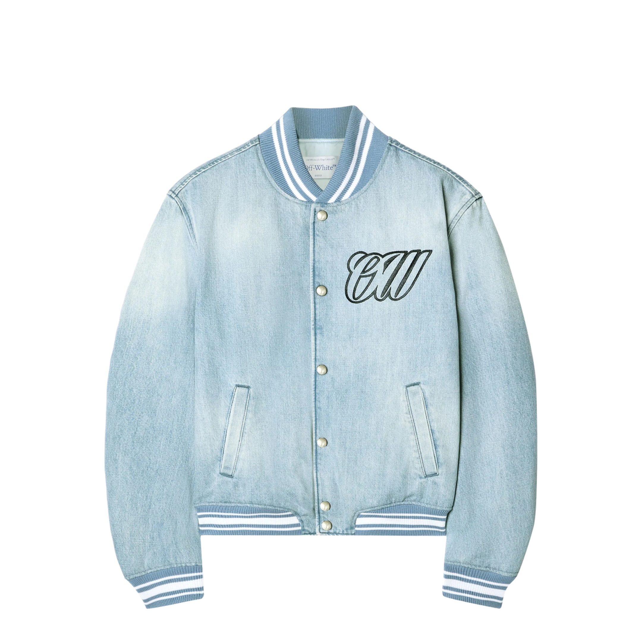 Full Denim Varsity Jacket Bleach