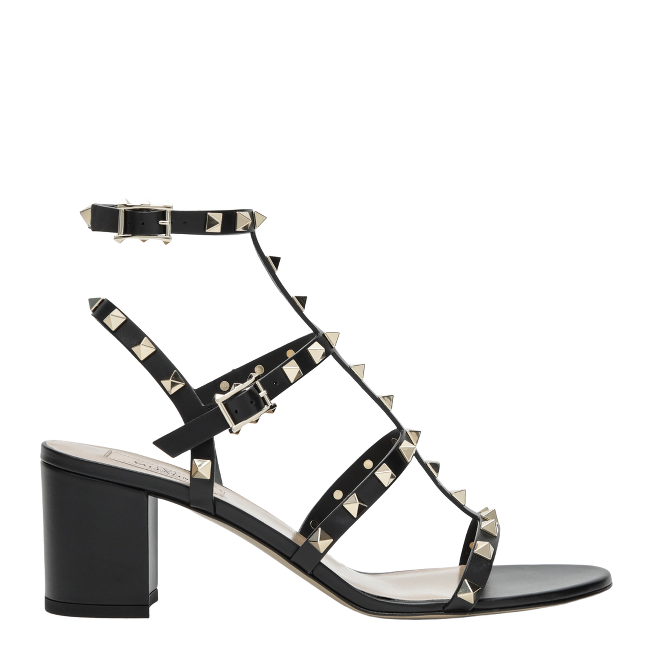 MAYFEYR - Valentino - Rockstud Calfskin Leather Sandals With Studs In Black - 9W2S0491VBP0NO