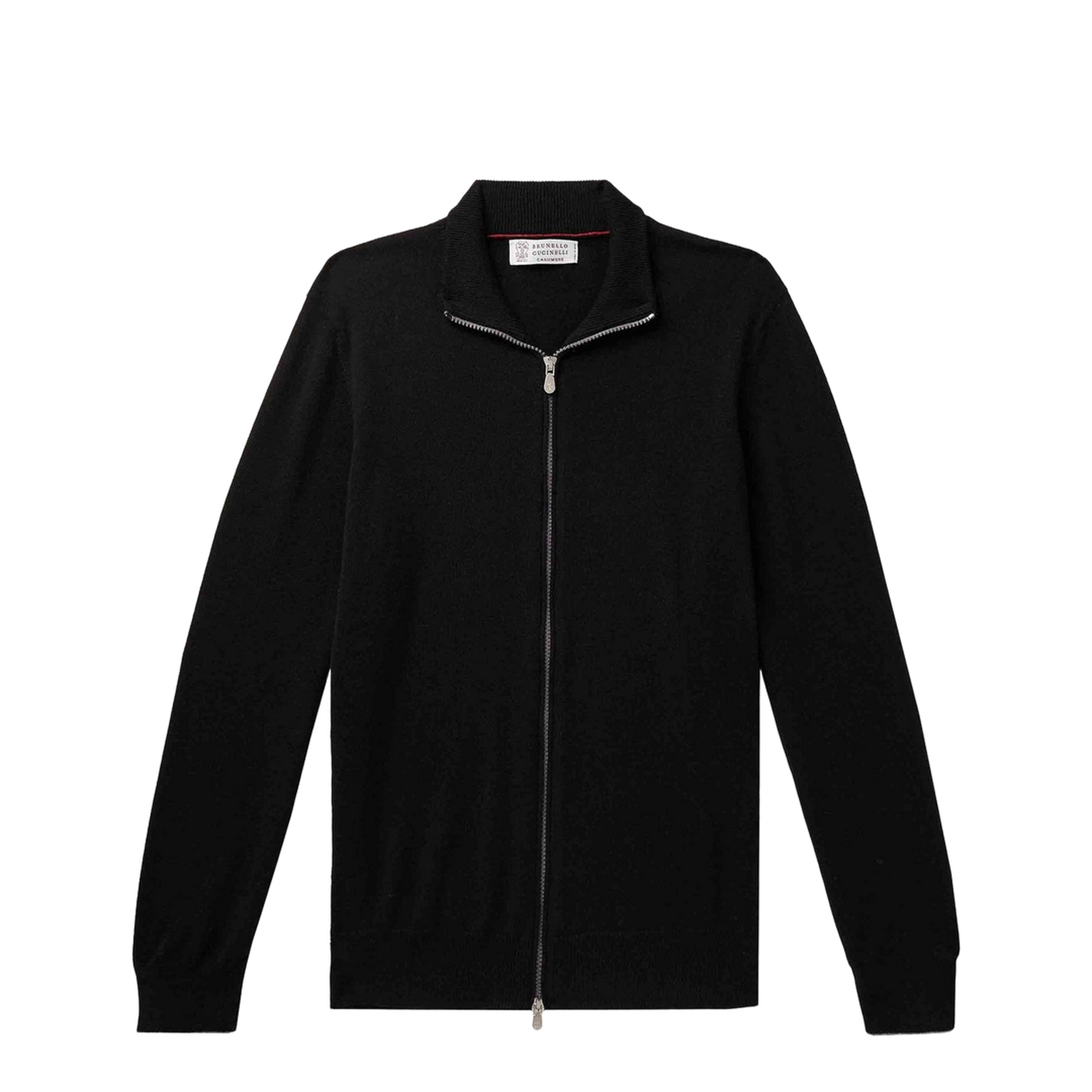 Zipped High Necked Cashmere Cardigan Black