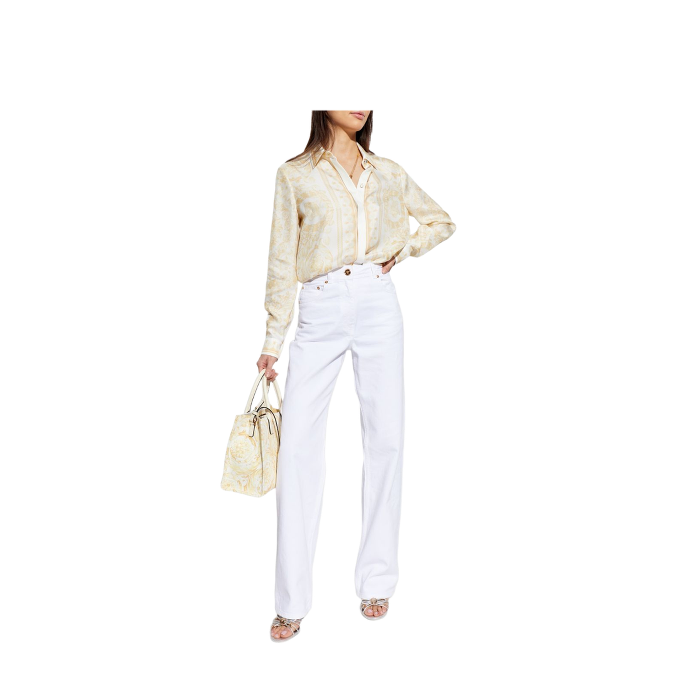 Barocco Print Silk Shirt Gold