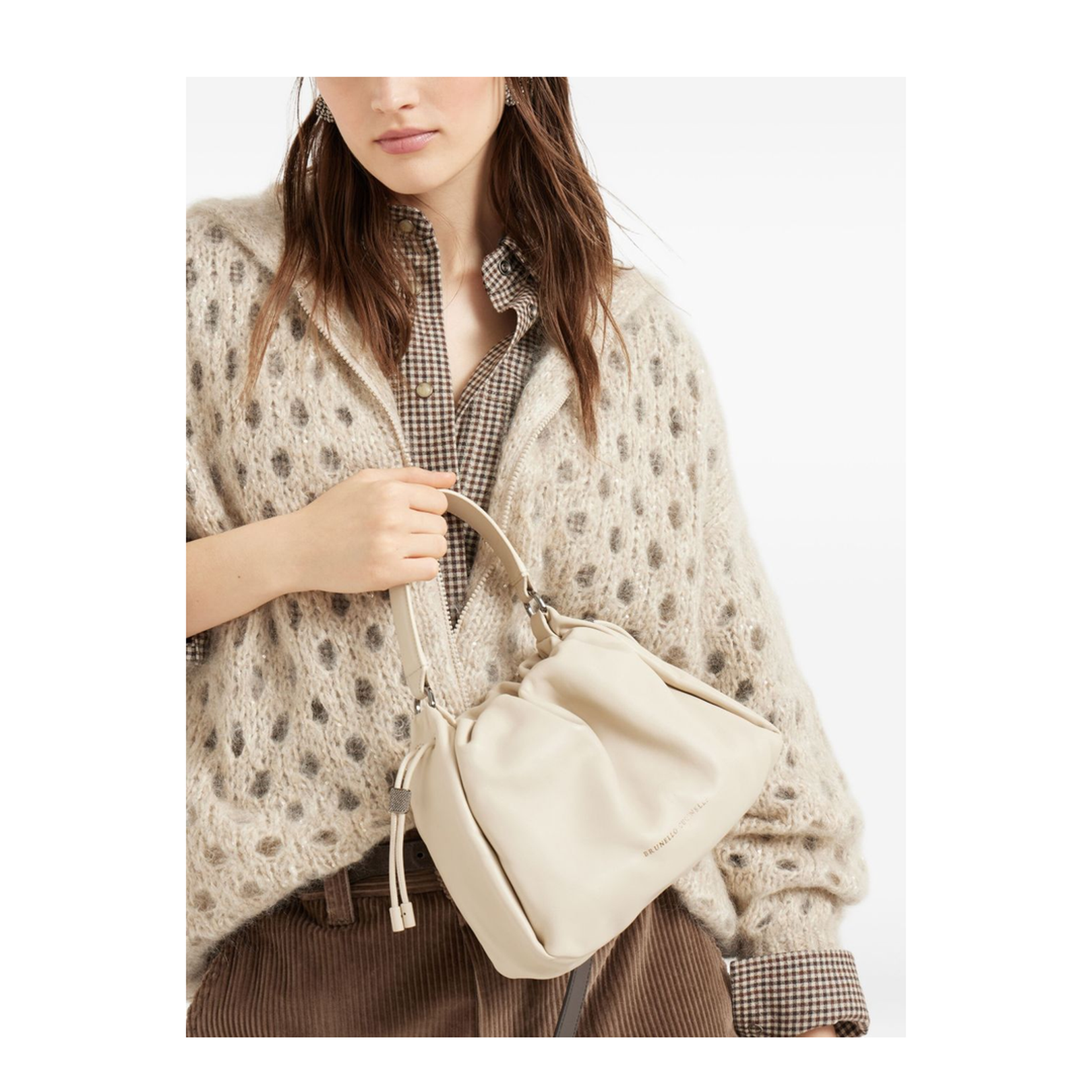 Small Soft Leather Mellow Bucket Bag in Ivory
