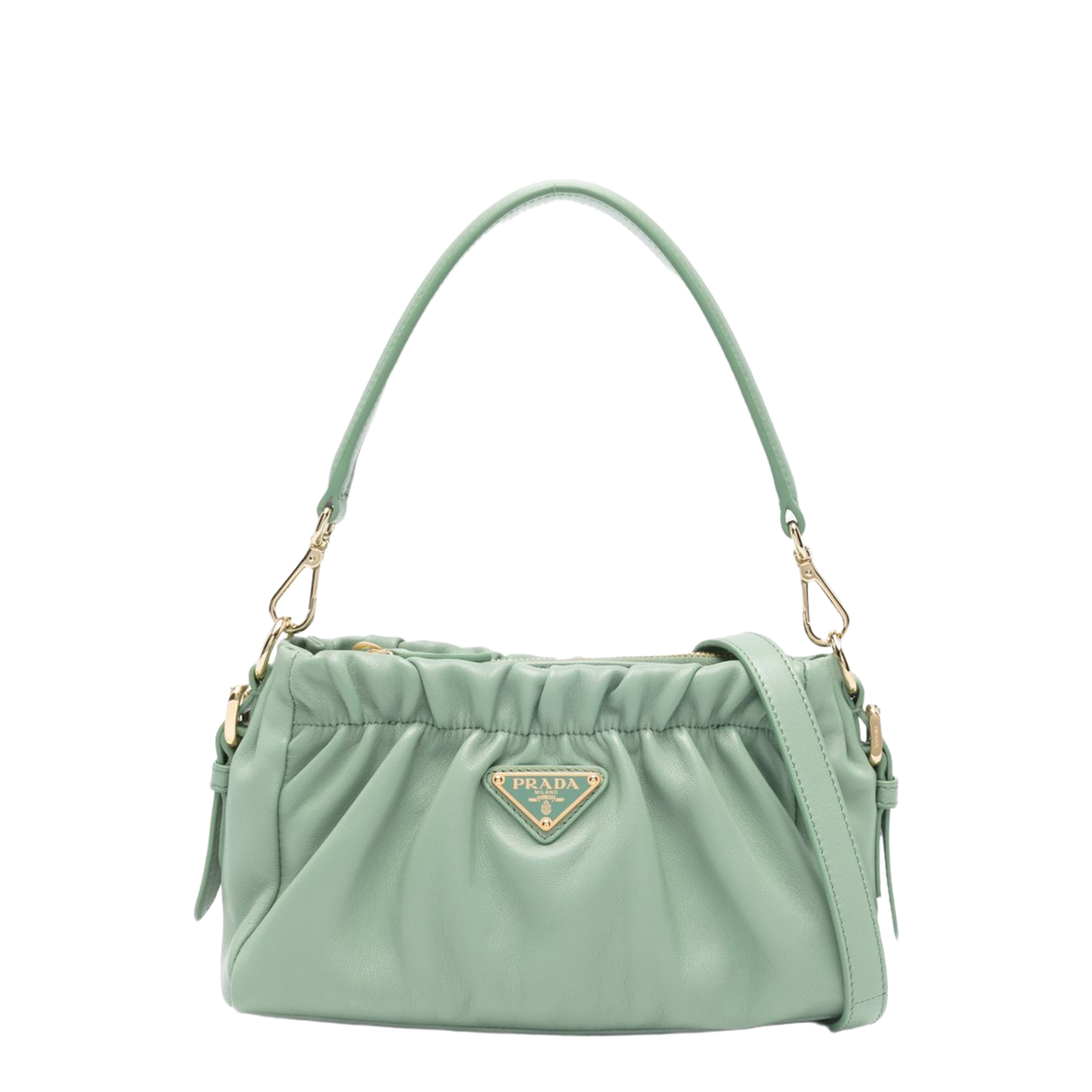 Gathered Nappa Handbag - Acquamarina