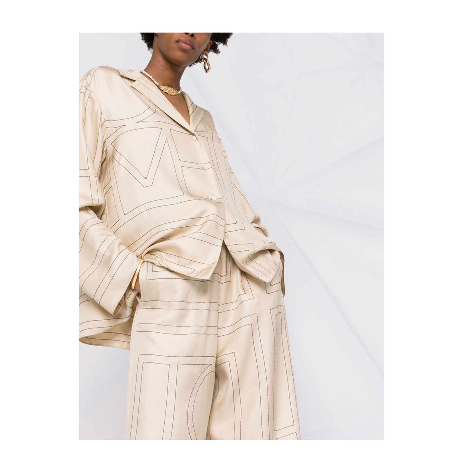 White Pants with All-Over Monogram in Silk