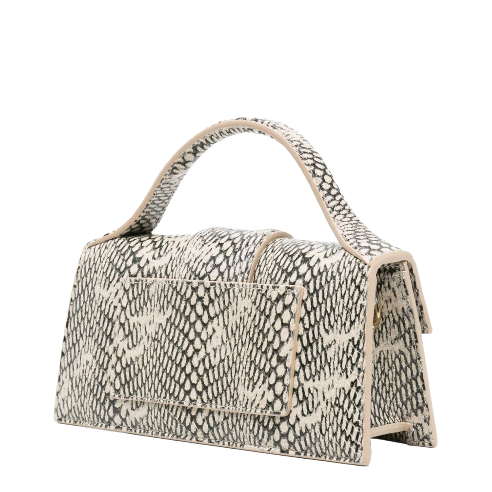 Beige Snake Print Top Handle Flap Closure Bag