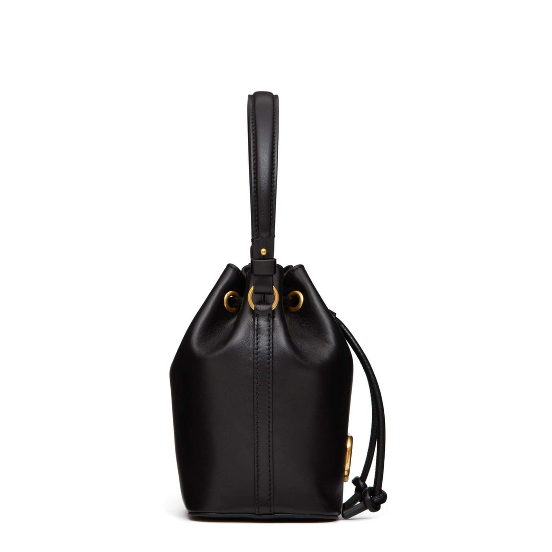 VLogo Signature Mini Smooth Leather Bucket Bag - Black