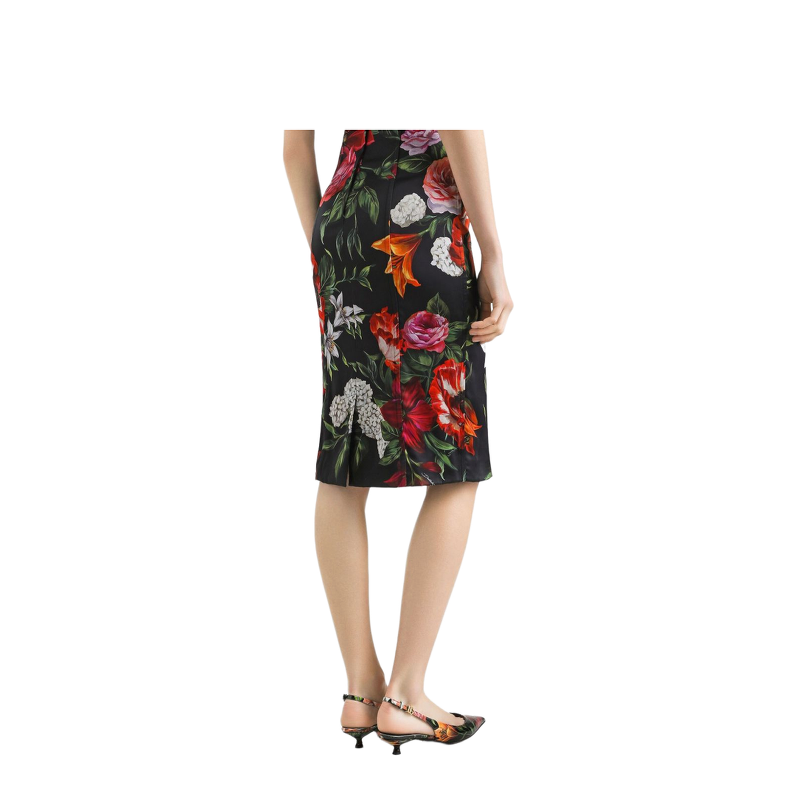 Flower-print satin dress