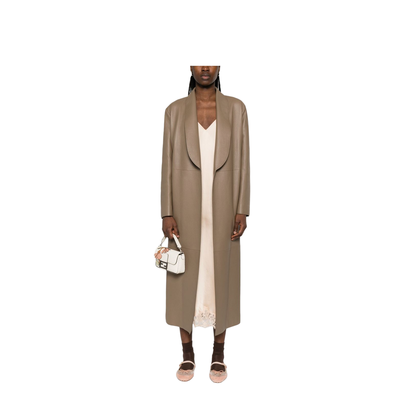 Long Wrap Coat Leather Green