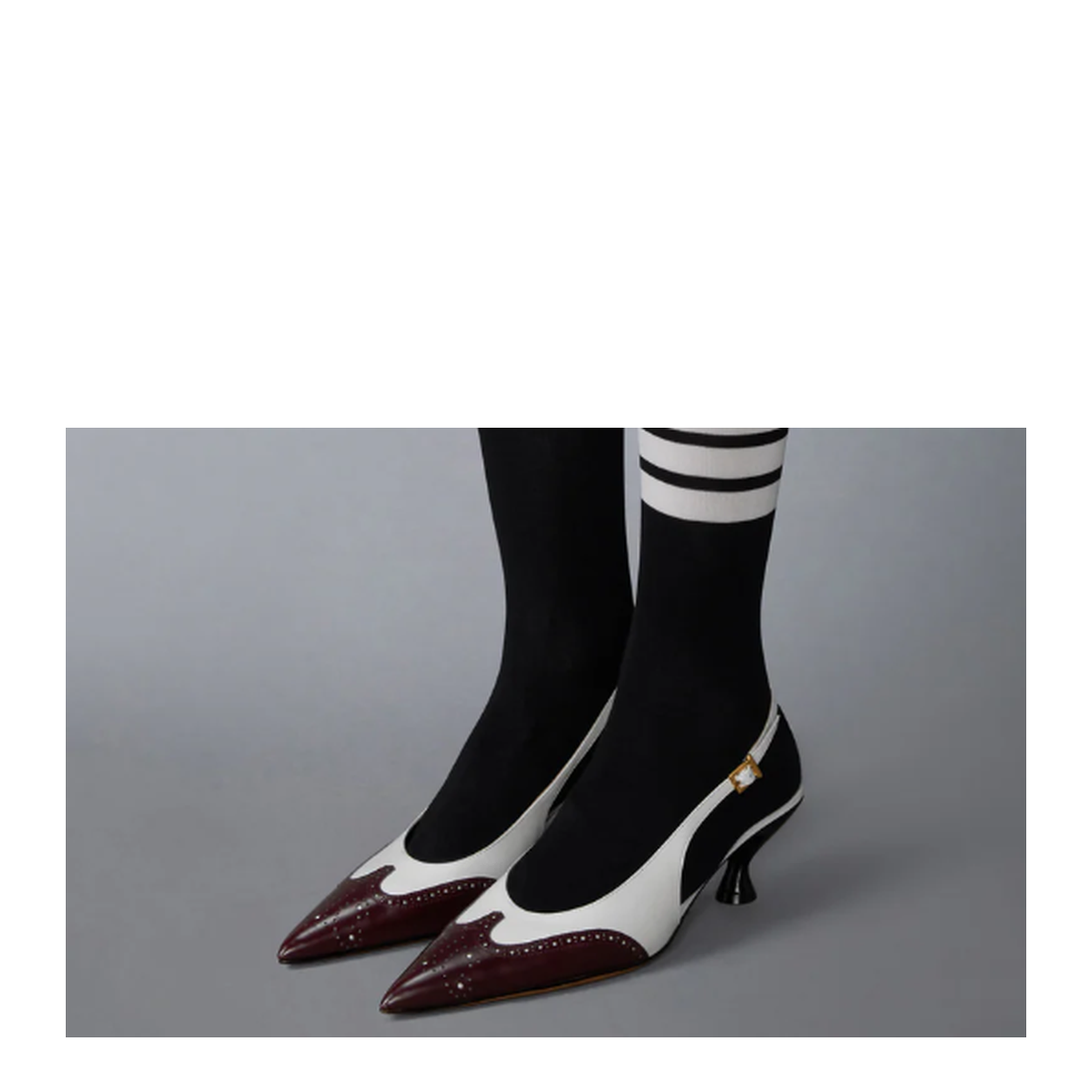 MAYFEYR - Thom Browne - Point Slingback With 50Mm Round Curved Heel In Shiny Baby Calf Leather With Soft Spazzolato - FFI017AL0126612