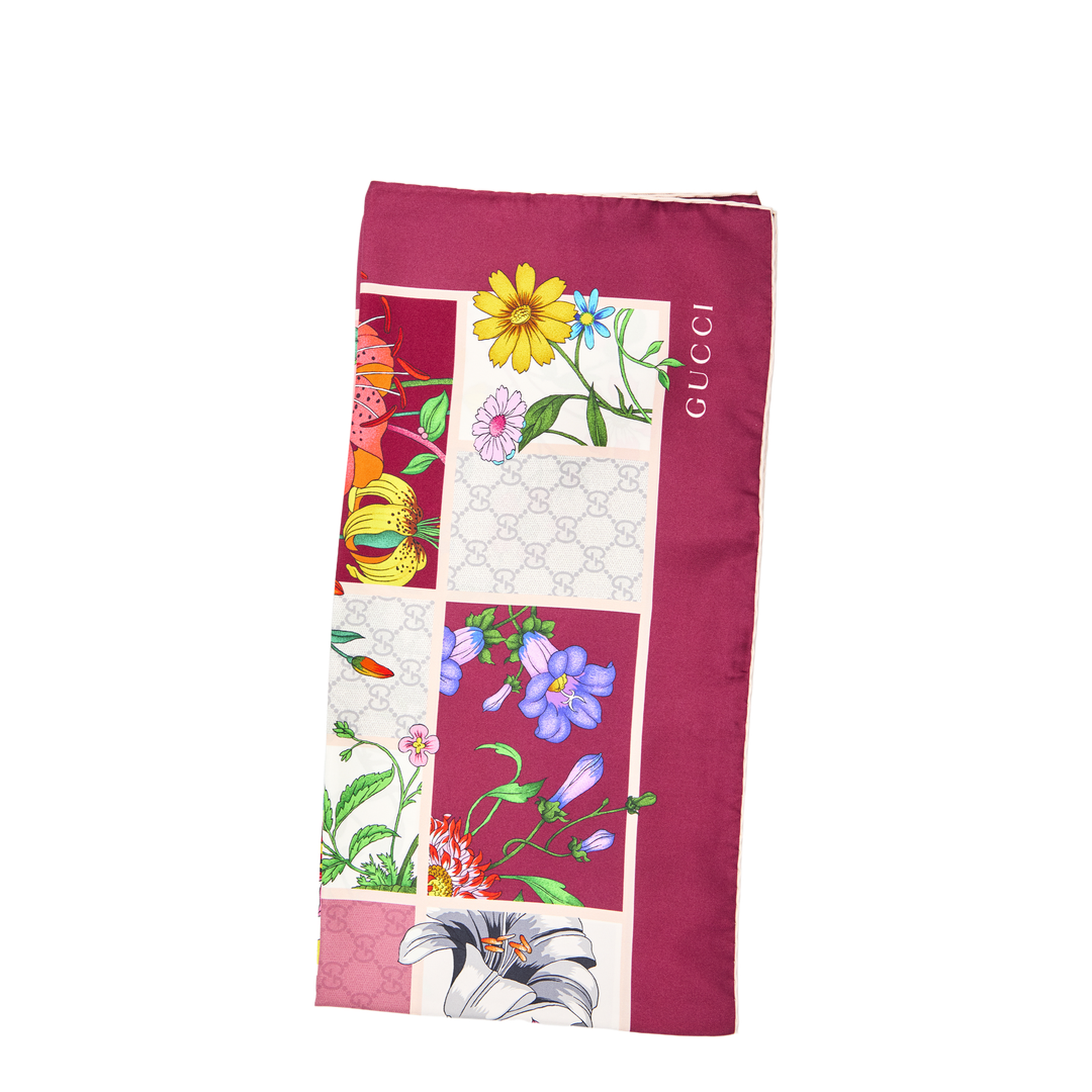 Printed Silk Twill Carré in Bordeaux and Multicolor