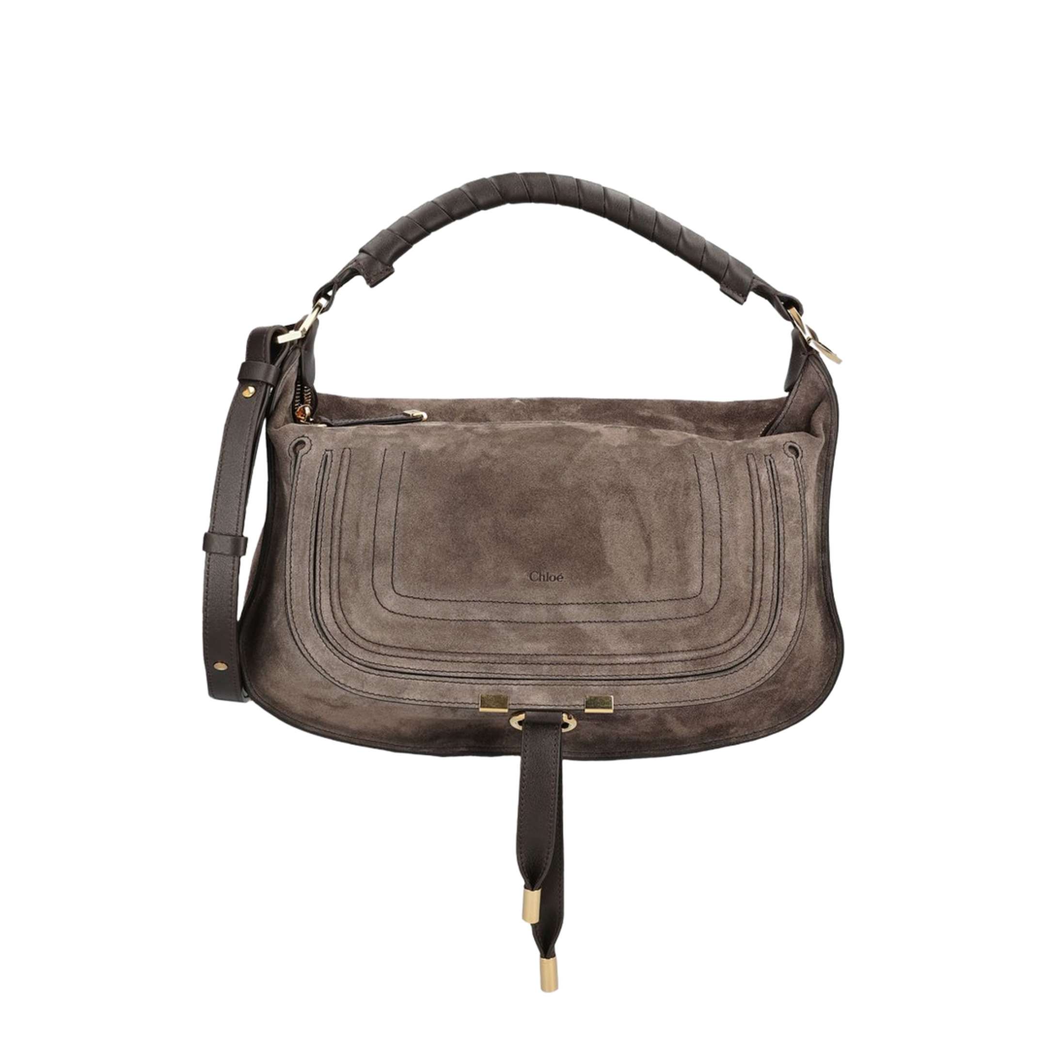 MAYFEYR - Chloè - Small Marcie Shoulder Bag In Suede Leather Brown - CH26SS882P3724X