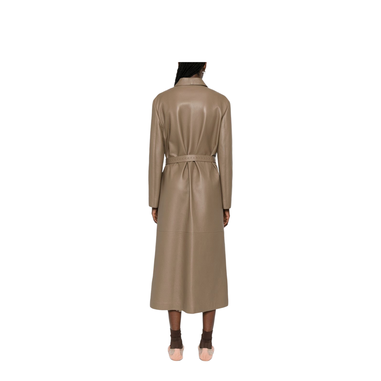 Long Wrap Coat Leather Green