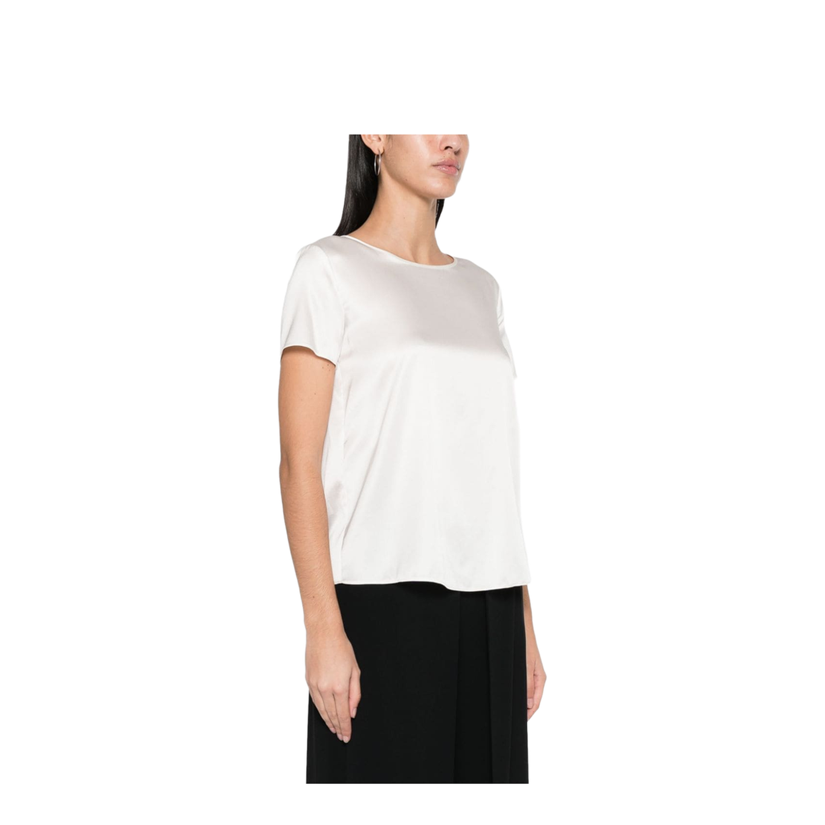 White Stretch-Silk Satin Weave Top