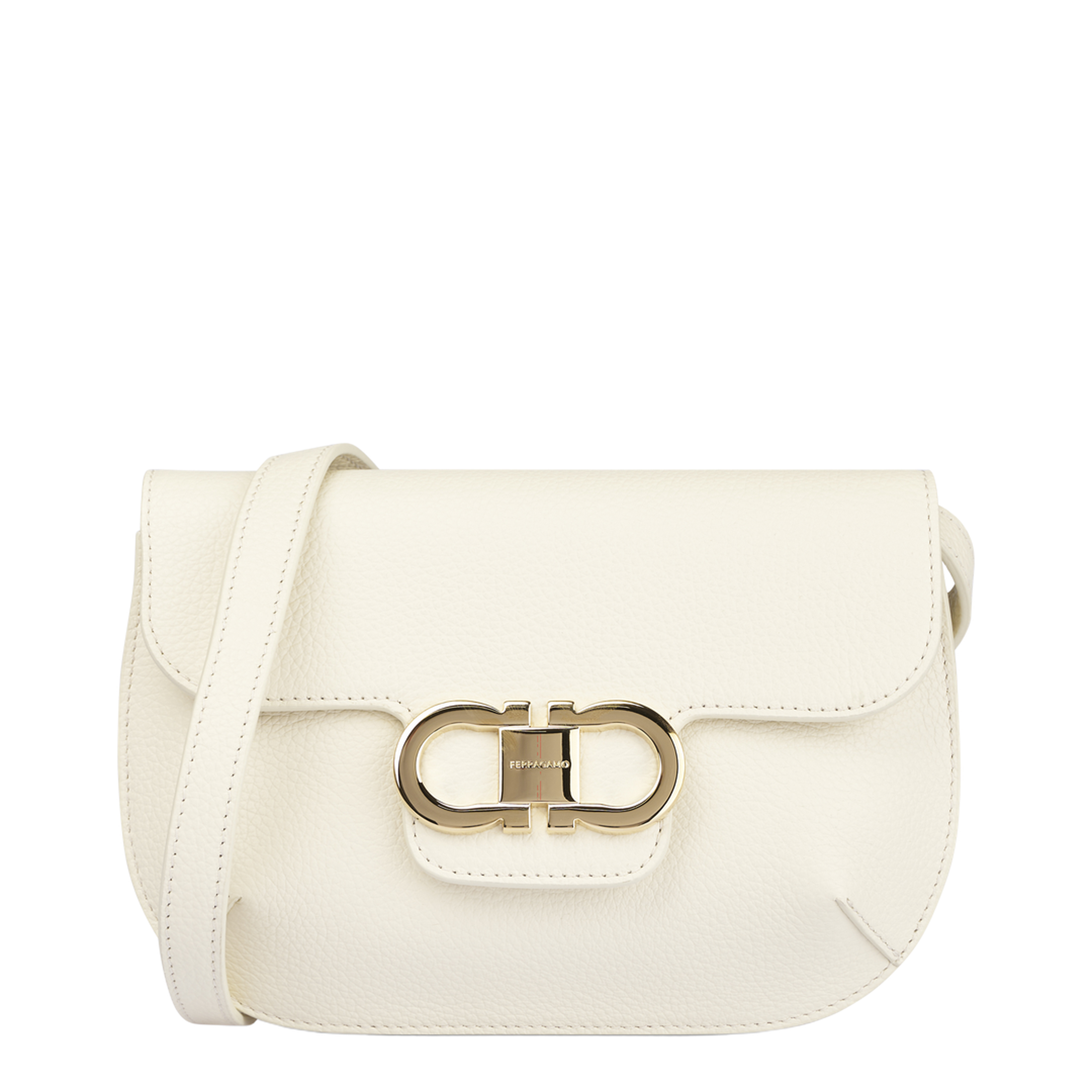 Double Gancini Mini Calf Leather Shoulder Bag - White