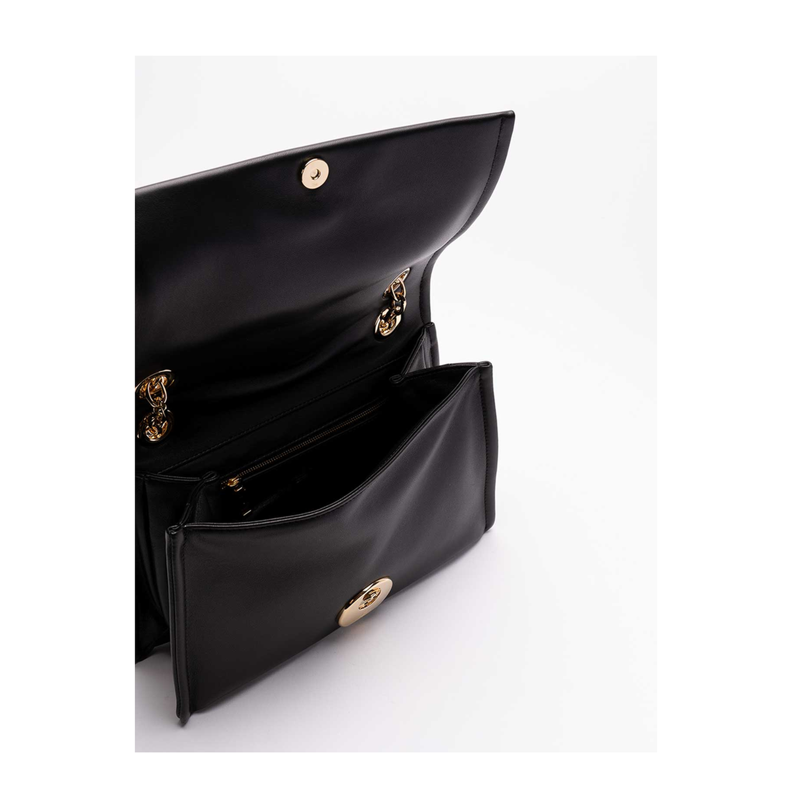 Leather Shoulder Bag with Metal Chain Handle