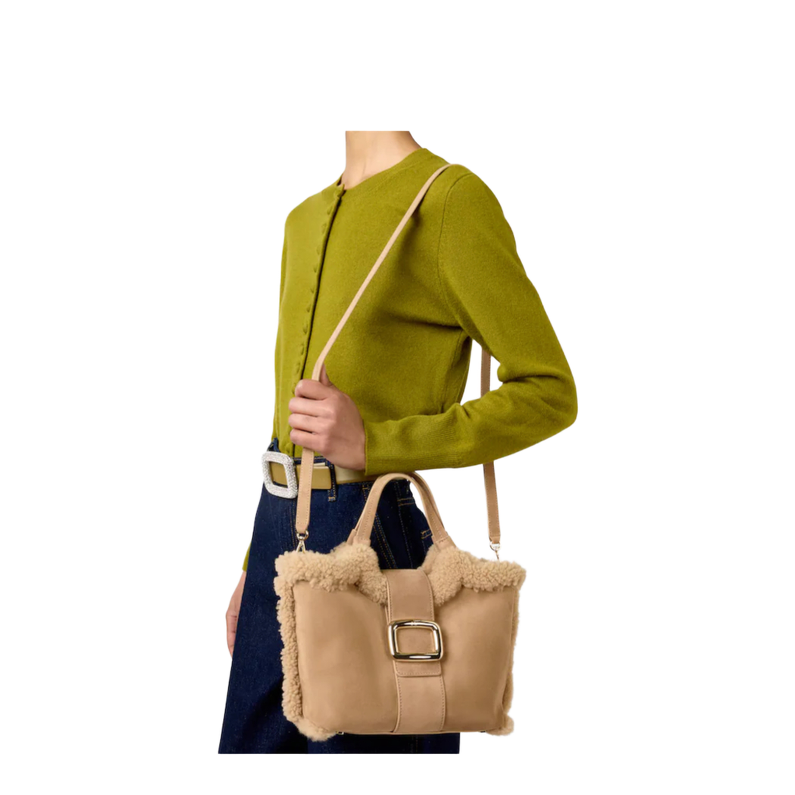 Choc Shopping Bag in Suede and Shearling