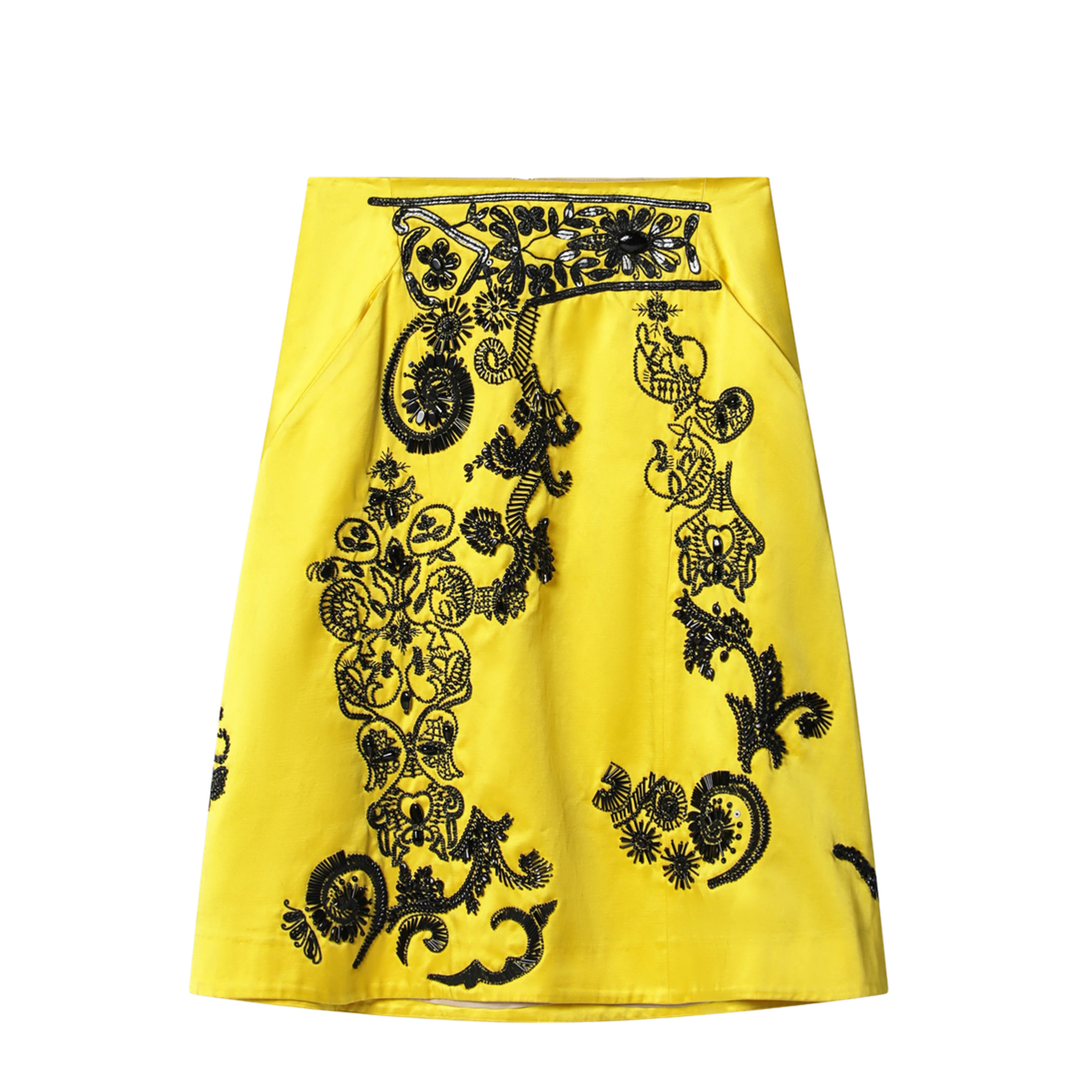 MAYFEYR - Dries Van Noten - Yellow Skirt With Black Sequin Embroidery - 108273401202
