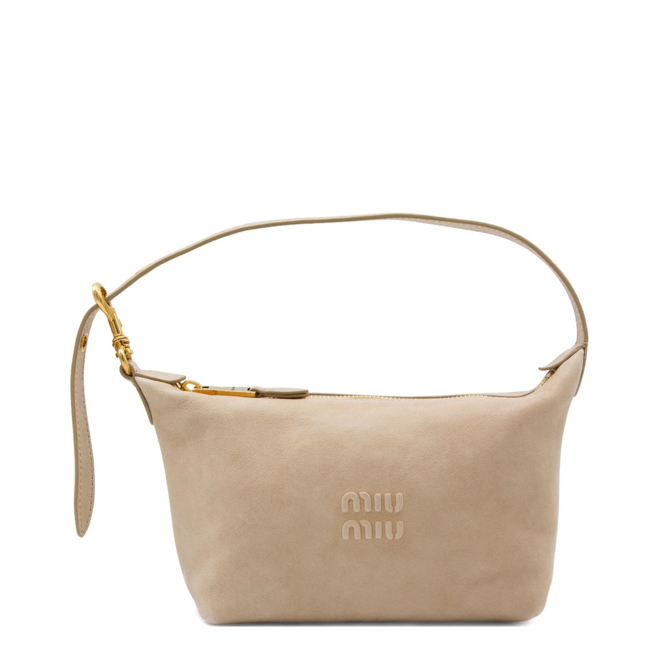Leather Pouch Handbags - Beige