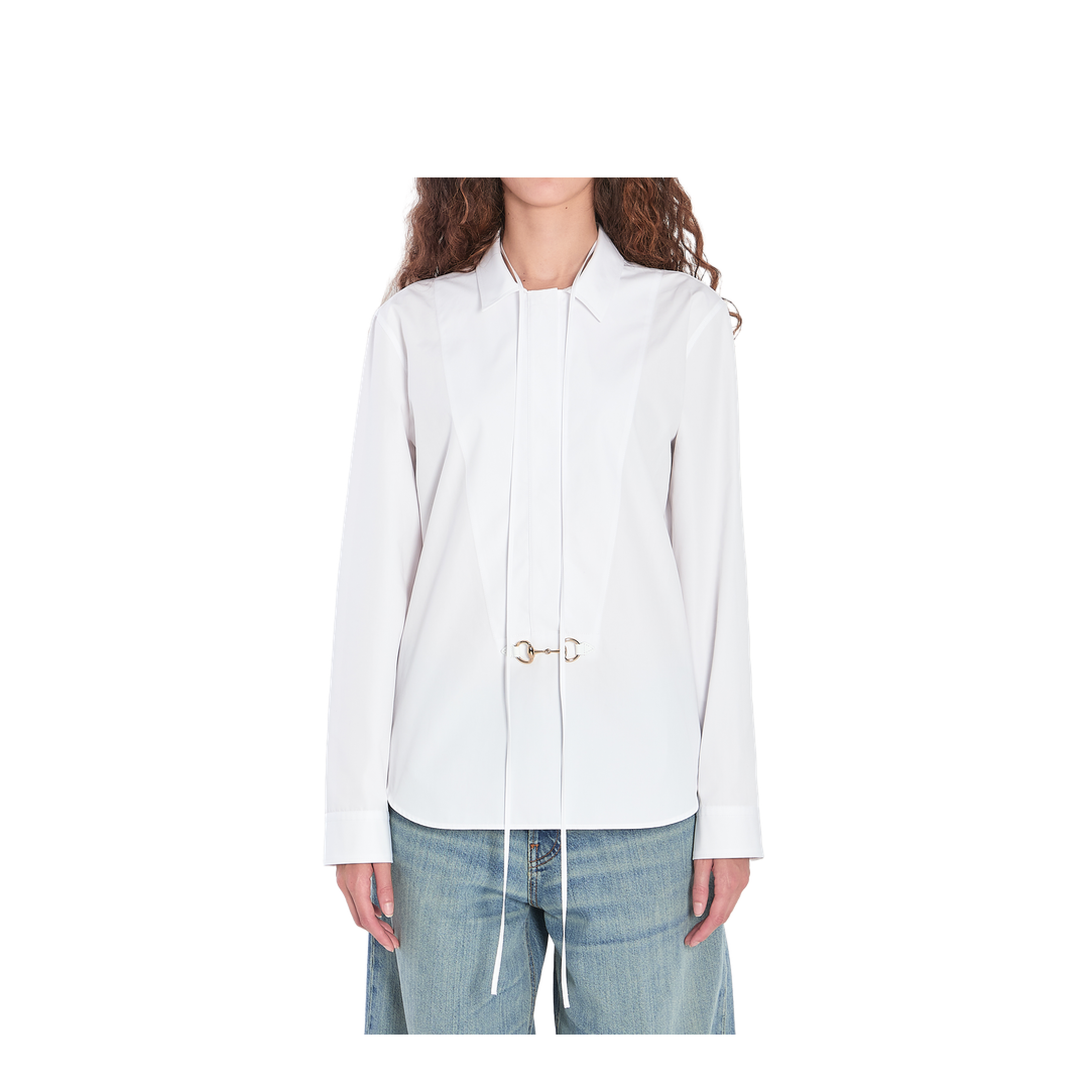 Cotton Poplin Shirt with Horsebit in White