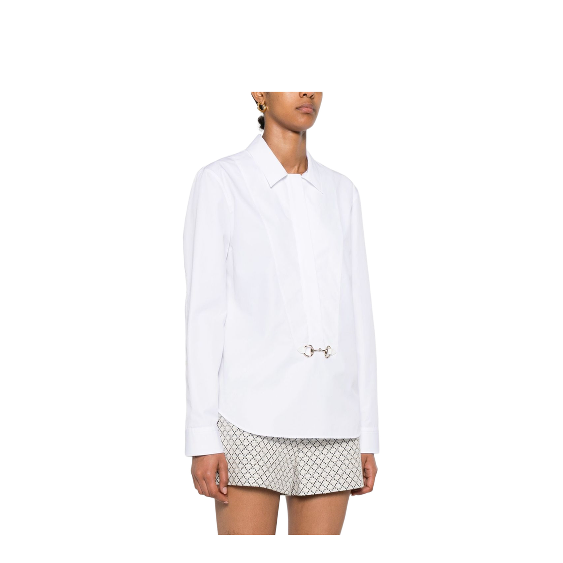 Cotton Poplin Shirt with Horsebit in White