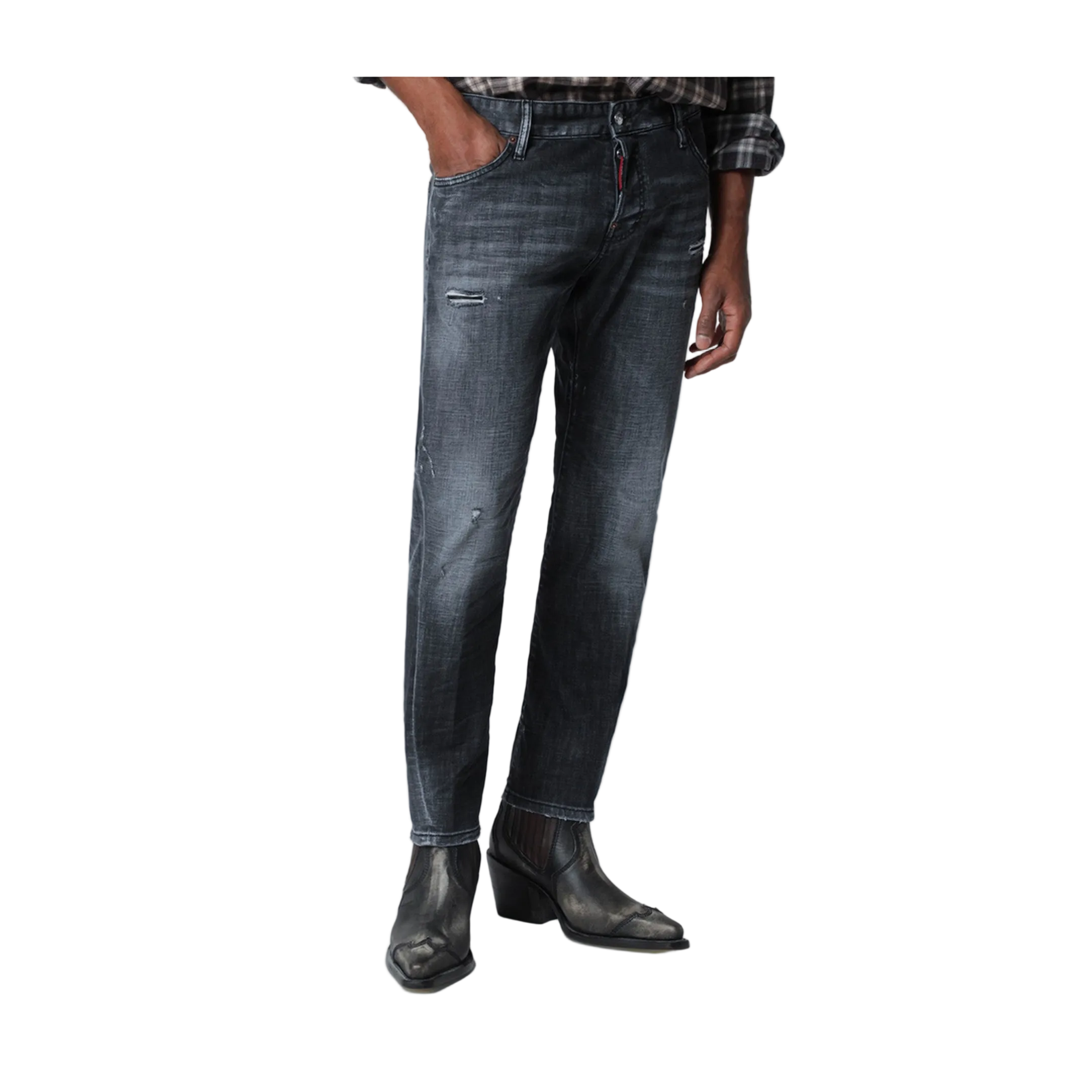 Slim Black Washed Jeans with Distressed Details