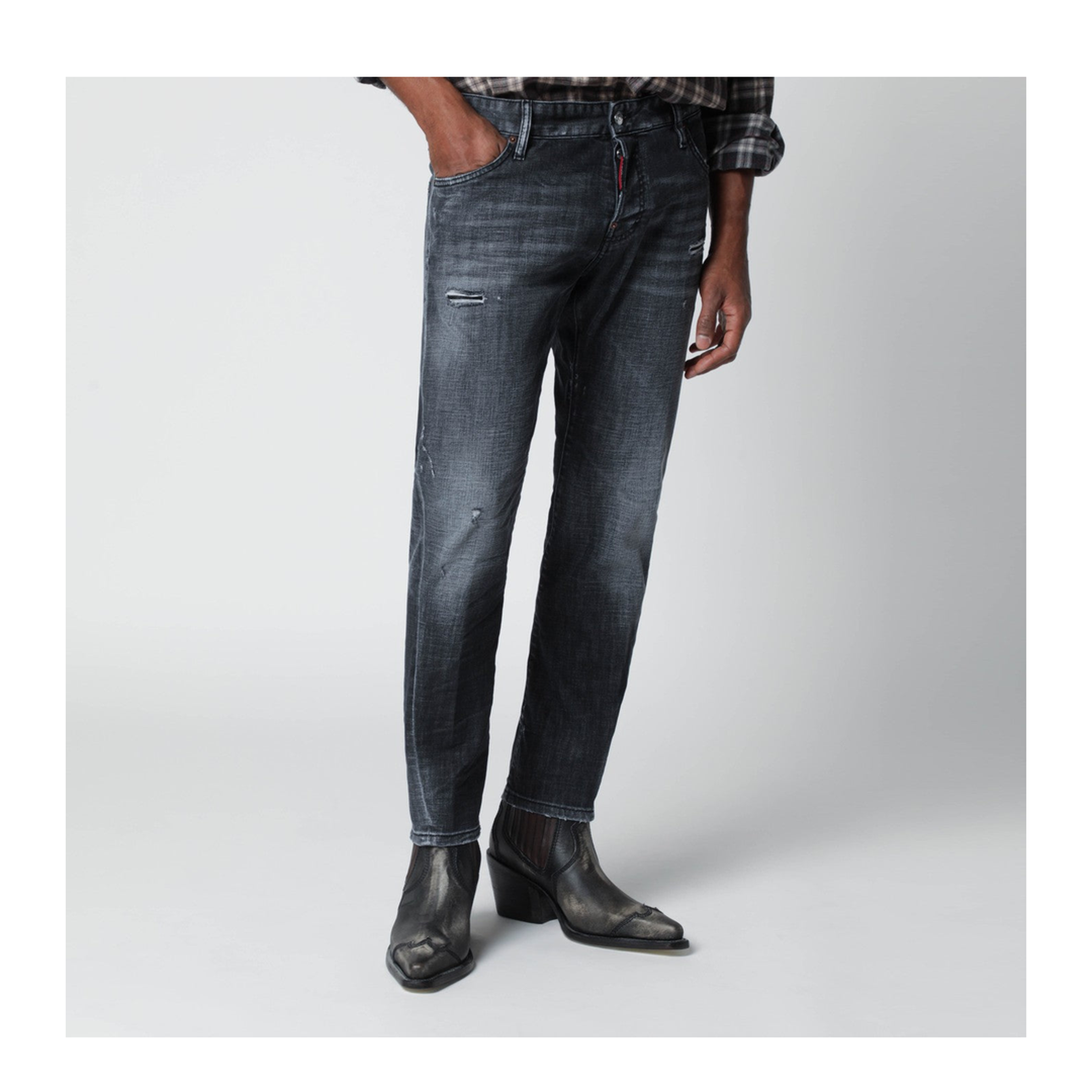 Slim Black Washed Jeans with Distressed Details