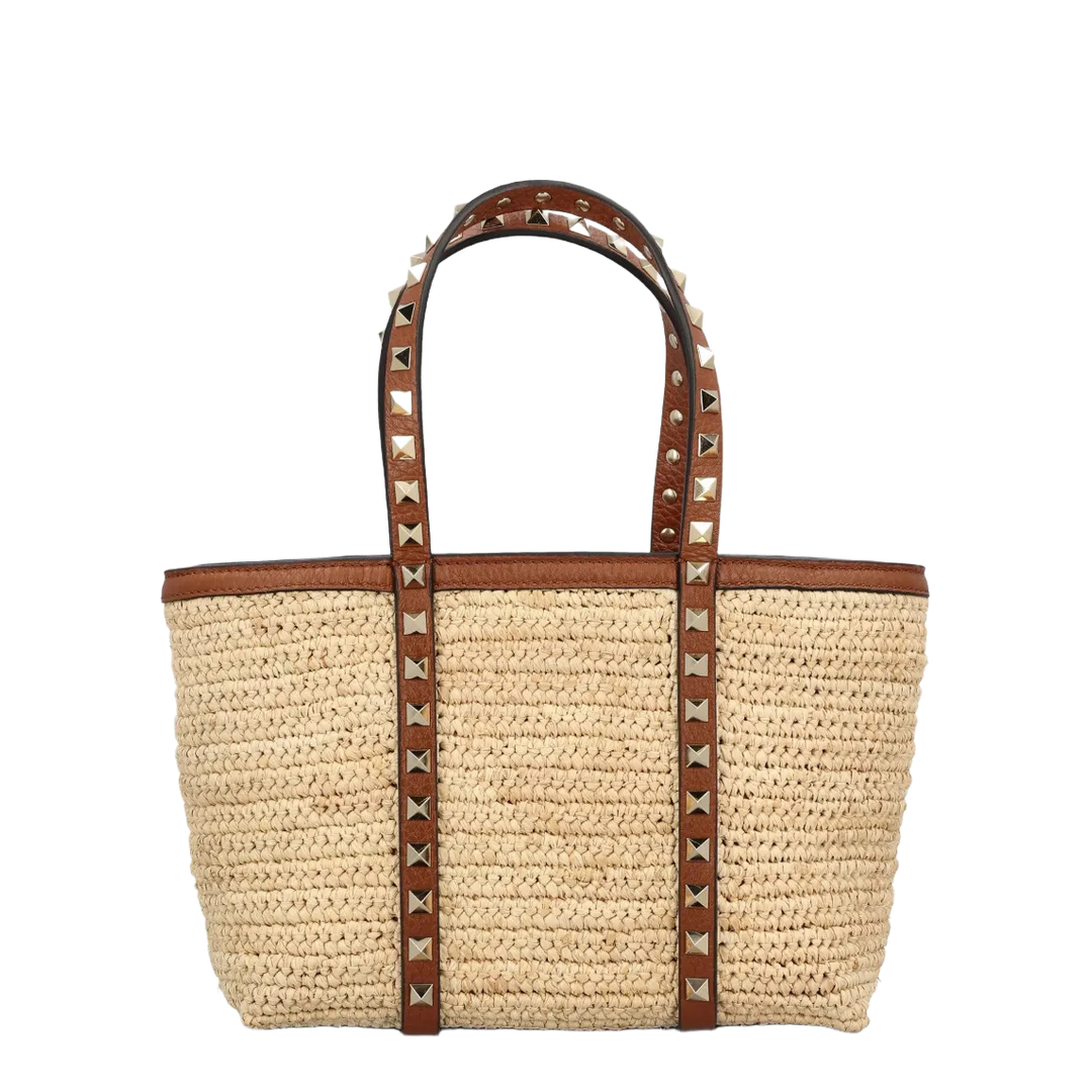 Studded Top Handle Shoulder Bag - Beige