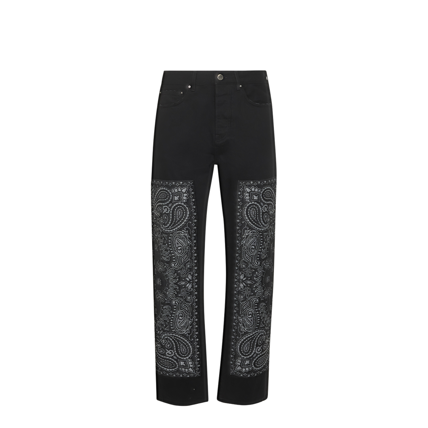 Black Denim Bandana Jacquard Straight Jeans