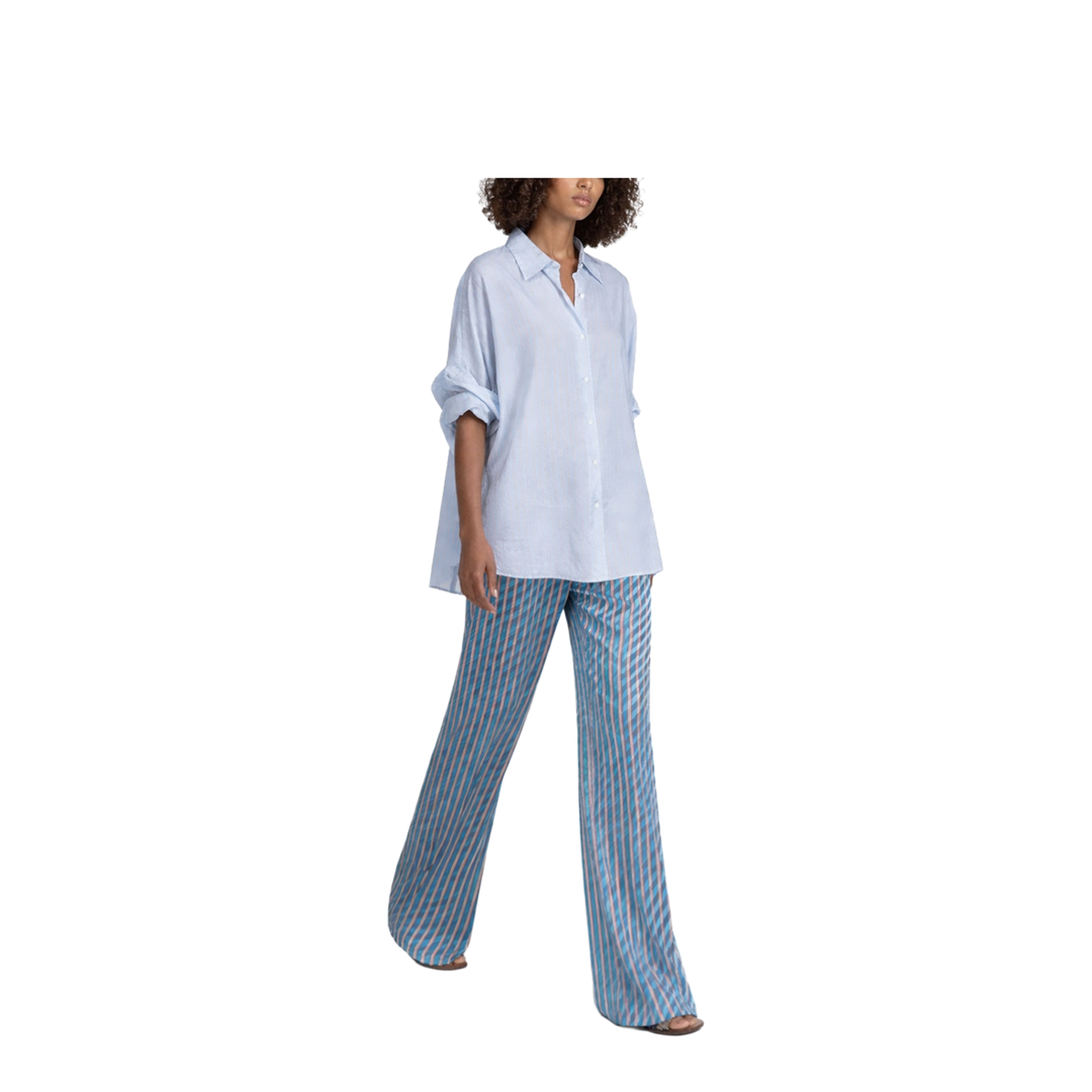 Light Blue Striped Oversized Cupro Shirt