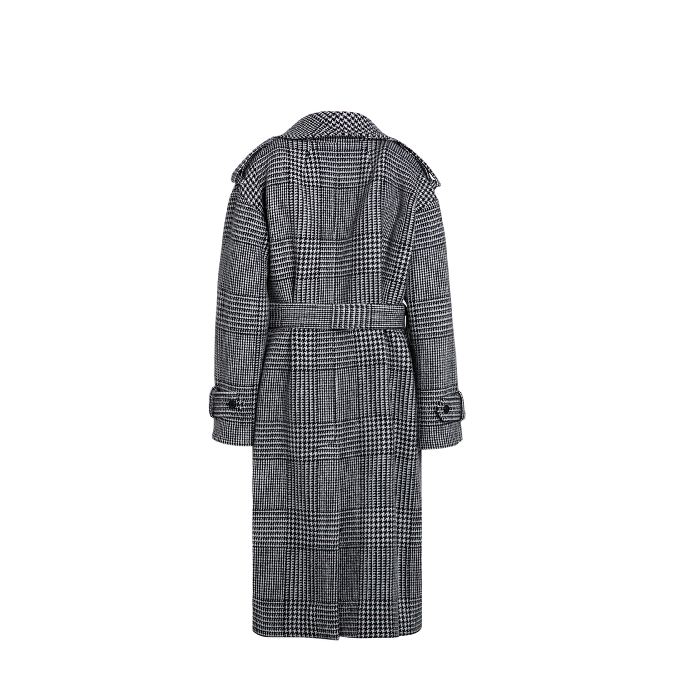 Houndstooth Check Wool Trench Coat