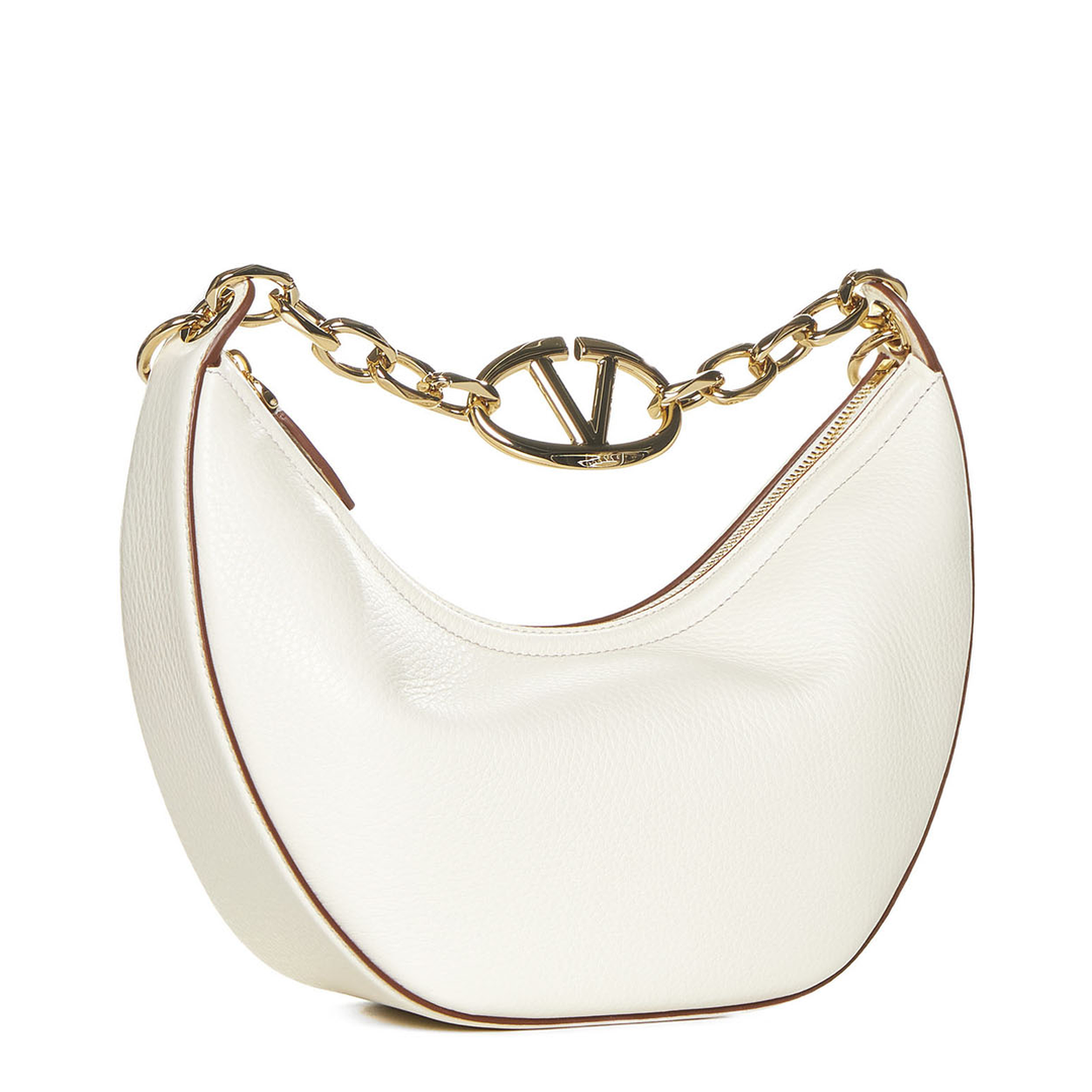 Ivory Leather Small Hobo Vlogo Moon Handbag
