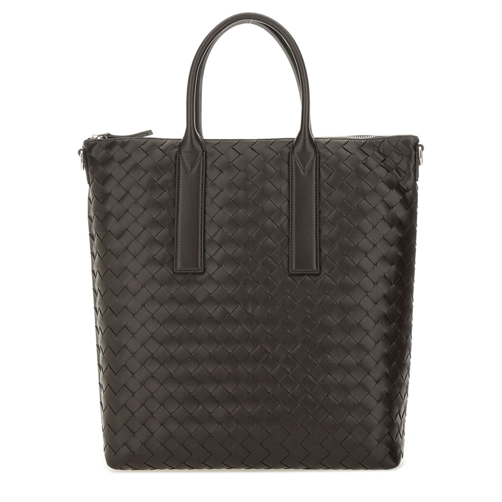 Intrecciato Leather Tote Bags - Fondant/Brown