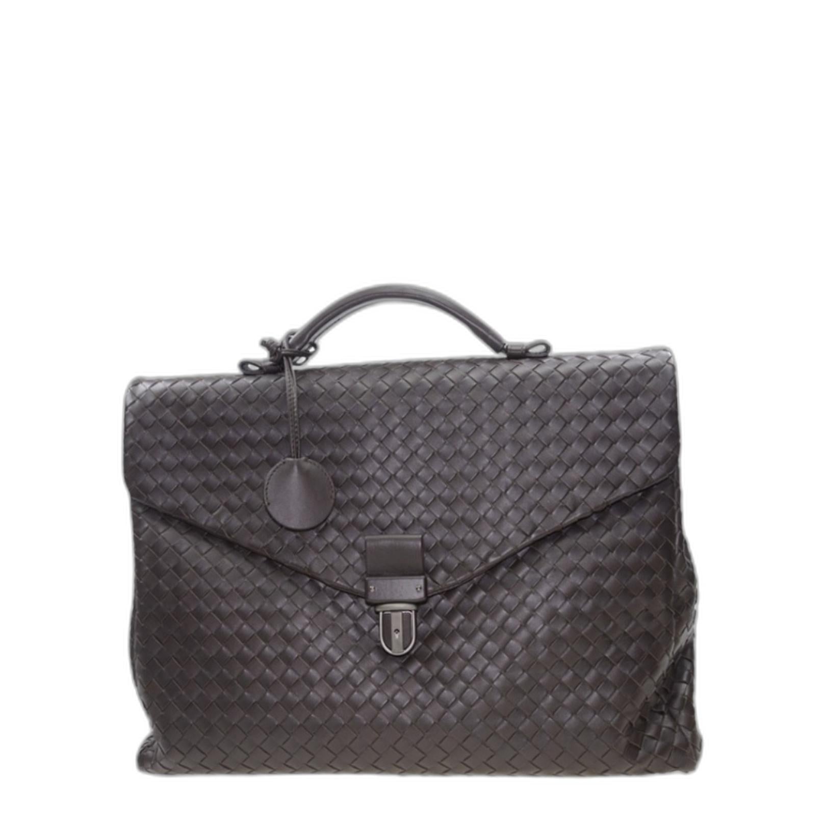 Intrecciato Briefcase Leather In Dark Brown